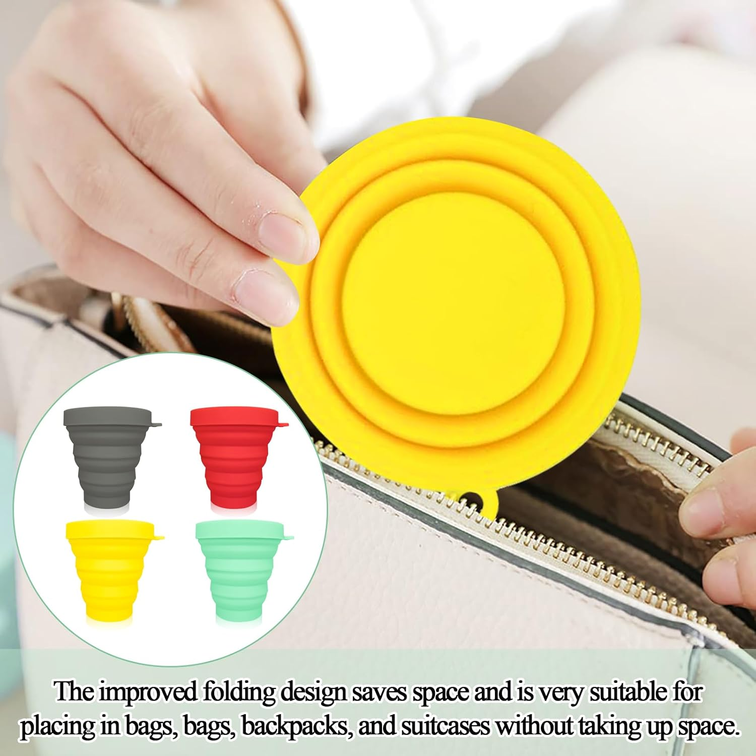 YUDAWN Silicone Foldable Cup, 4 PCS BPA Free Collapsible Travel Mugs Folding Silicone Cups Reusable Portable Cup with Lid for Picnic Camping Outdoor Hiking Travel image number 3