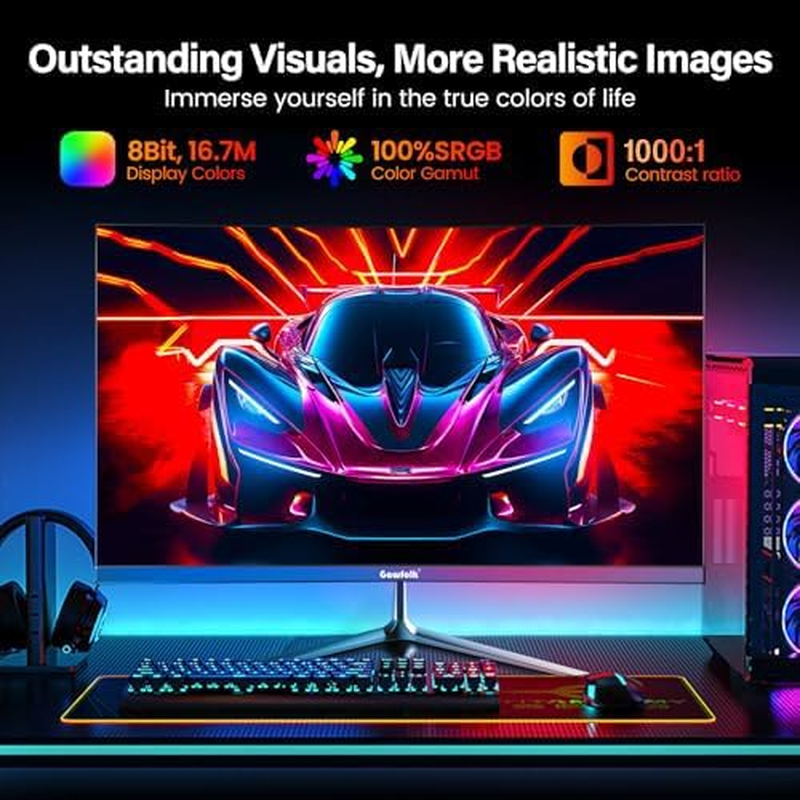 Gawfolk 24.5 Inch Gaming Monitor, 200Hz PC Monitor FHD 1080P Frameless Computer Monitors, IPS, Srgb 100%, Displayport, HDMI, Eye Care, Wall Mount Compatible