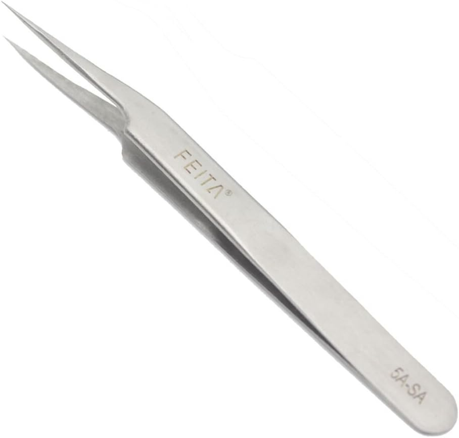 Eyelash Tweezers Set - FEITA Precision Eyelash Extension Tweezers - Professional Slant & Curved Pointed Very Fine Tip Tweezers for False Lashes - Silver - 2 Pcs image number 5