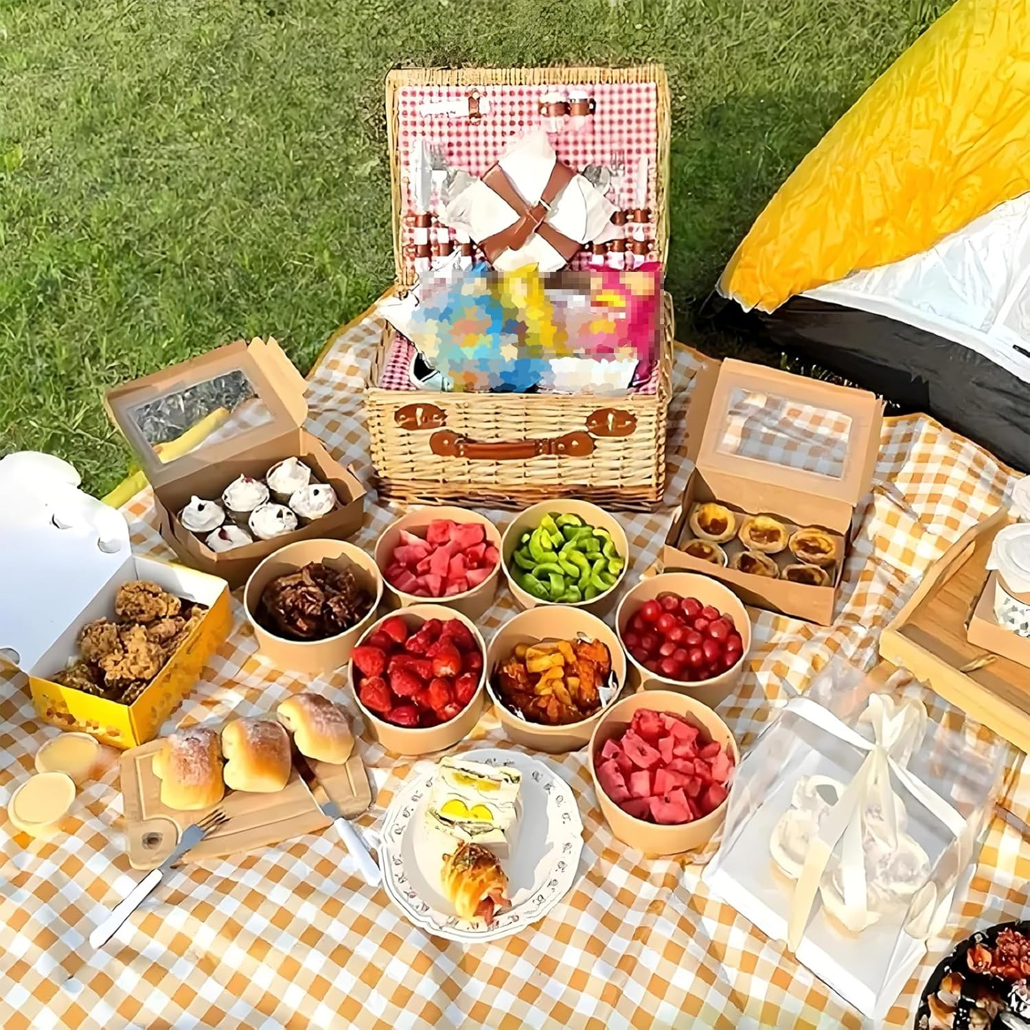 2M X 2M Waterproof Picnic Blanket for Outdoor Camping, Beach Mat with Oxford PE Material - Lightweight, Foldable, Yellow & White Checkered Pattern for Park, Travel, Hiking image number 4