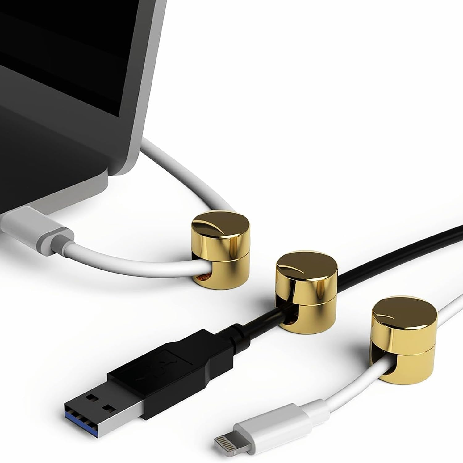 3 Pack Golden Durable Aluminum Cable Management - Desk Accessories & Office Desk Accessories for Table, Wall, Ceiling, Bedside Table, USB Charging Cable Organizer image number 3