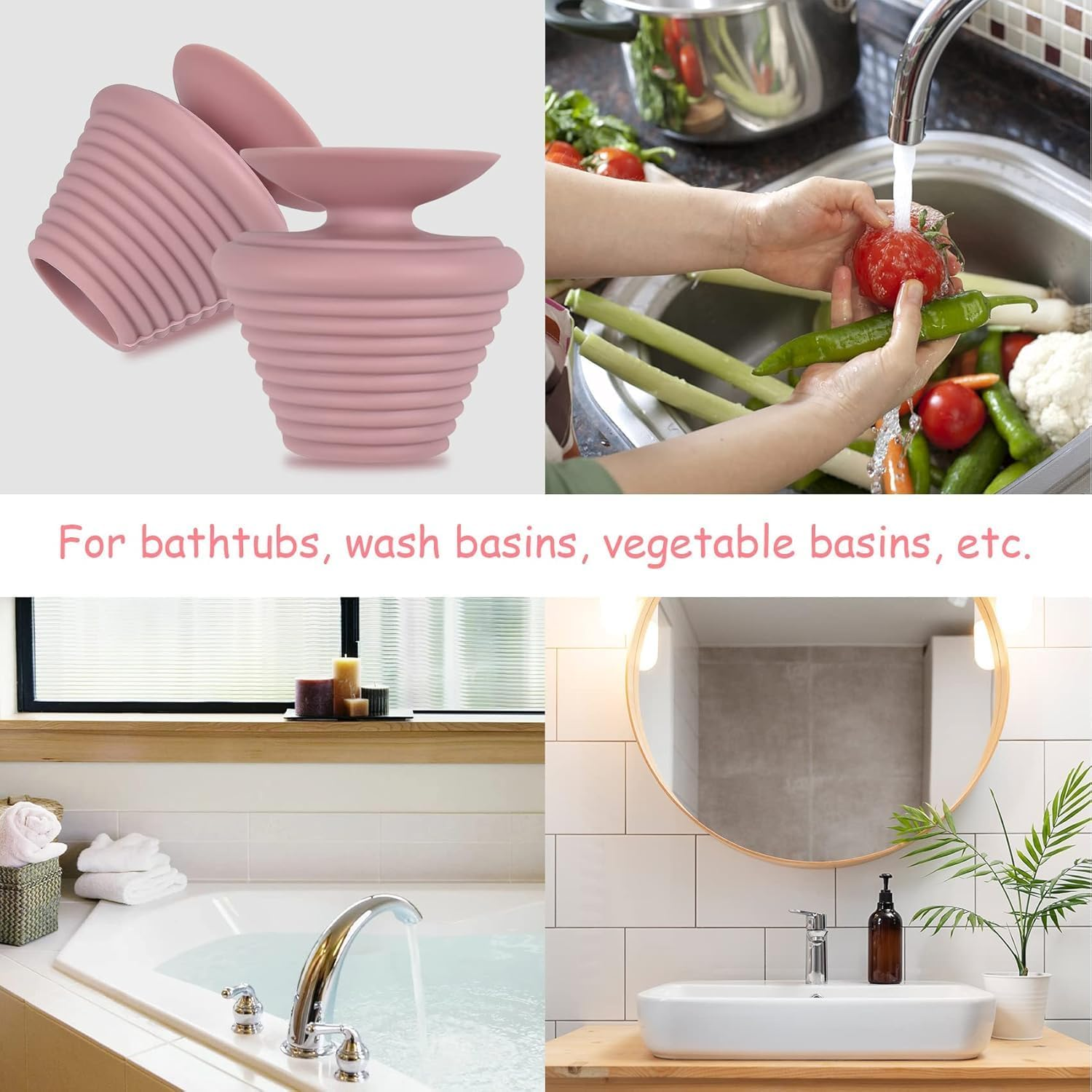 Bathtub Stopper, Universal Bathtub Plug Drain Stopper Silicone Tub Stopper Sink Stopper Bath Tub Plug for Kitchen Bathtub and Bathroom Sink Drain (Pink) image number 4