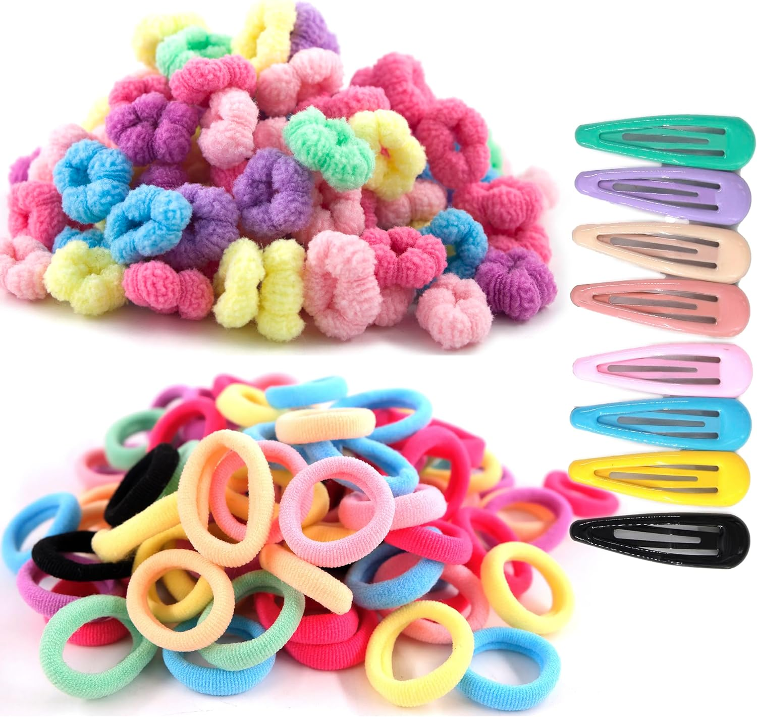 Toddler Hair Ties, Mini Hairties for Infant Girls,No Damage Hair Scrunchies for Children,Soft Cotton Hair Tie,Seamless,105-110 Pcs,Won'T Pull Out (Muti-Colored A)