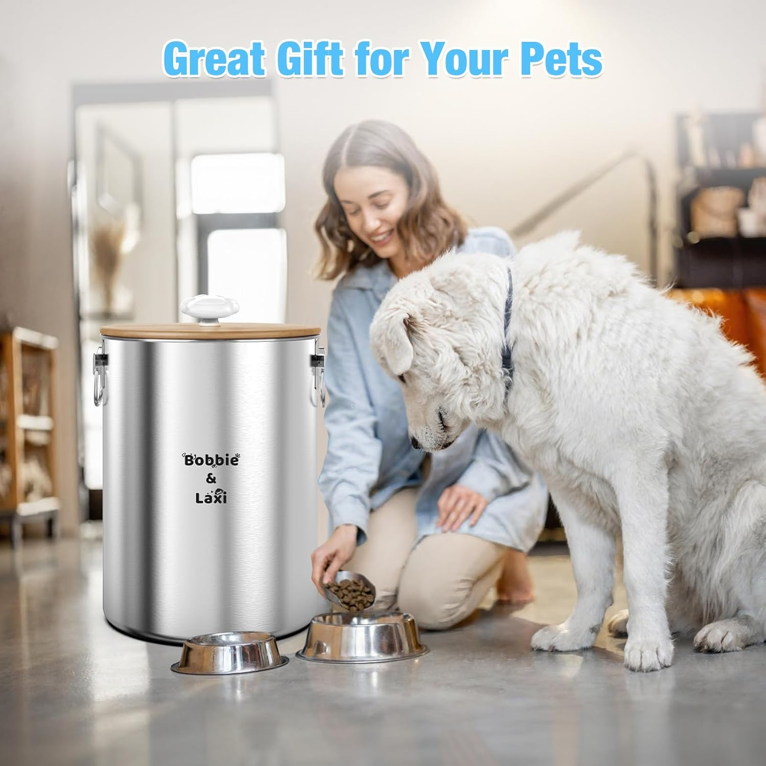 25 Lbs Large Stainless Steel Dog Food Storage Container with Lids Airtight to Keep Food Fresh, Metal Pet Food Bin Claw Handle Easy Clean & Use for Big Dog Multiple Pet, Long-Lasting Cat Litter Storage image number 3