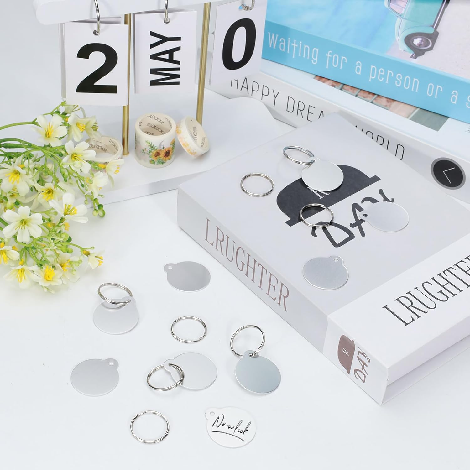 25Pcs Blank Dog Tags for Engraving, 3.1Cm/1.2In Dog Name Tags Cat Pet ID Personalized, round Metal Stamping Blanks Aluminum Metal Tags with Key Ring Keychain image number 3