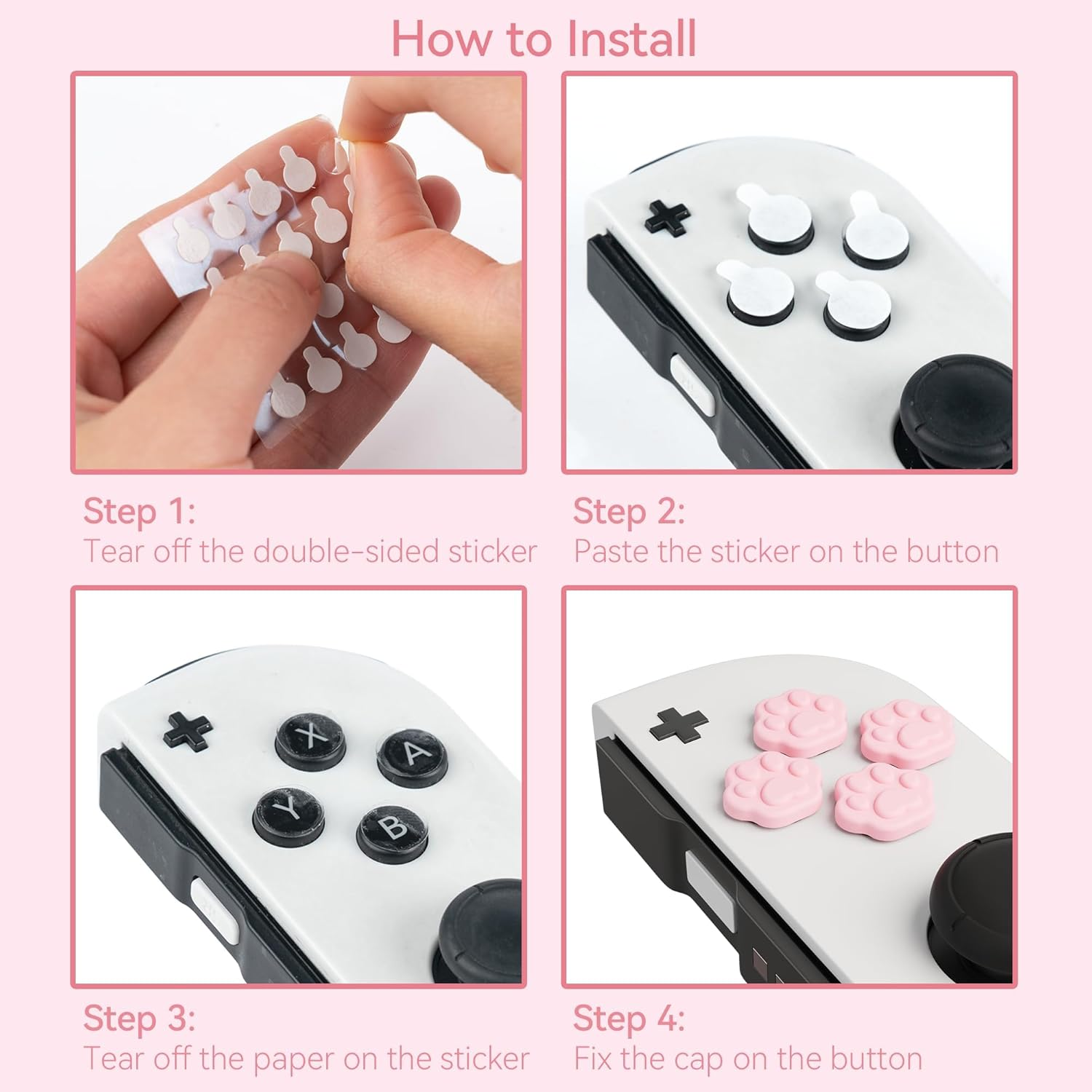 Geekshare Silicone Cross D-Pad Button Caps Set Cat Paw Joystick Cover - ABXY Key Buttons Sticker Compatible with Switch/Oled Game Console - Pink & Blue image number 2