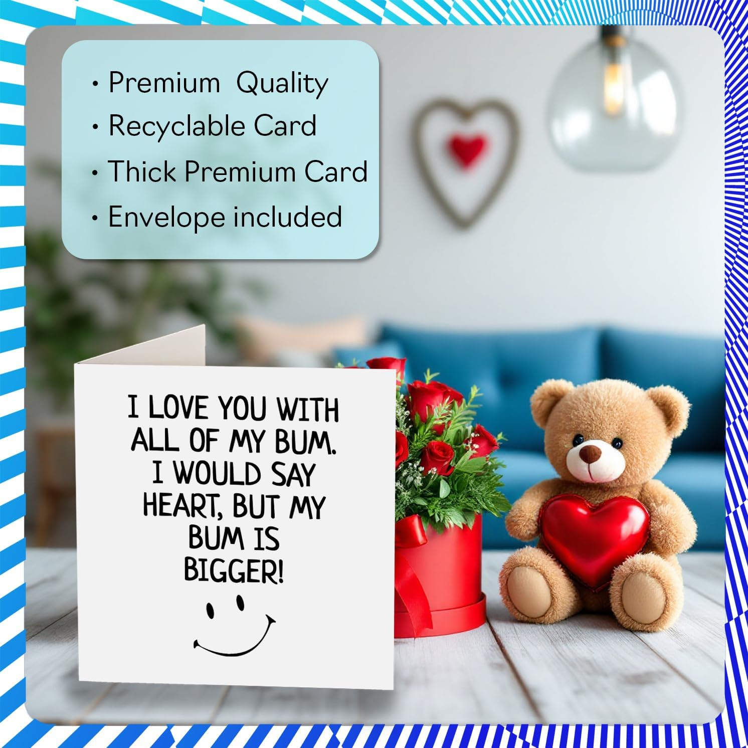 Funny Anniversary Card for Him - I Love You with All of My Bum - Valentine'S Day Card for Boyfriend Partner Fiance, 145Mm X 145Mm Greeting Cards, Birthday Valentines Card Husband from Wife Girlfriend - Ass image number 3