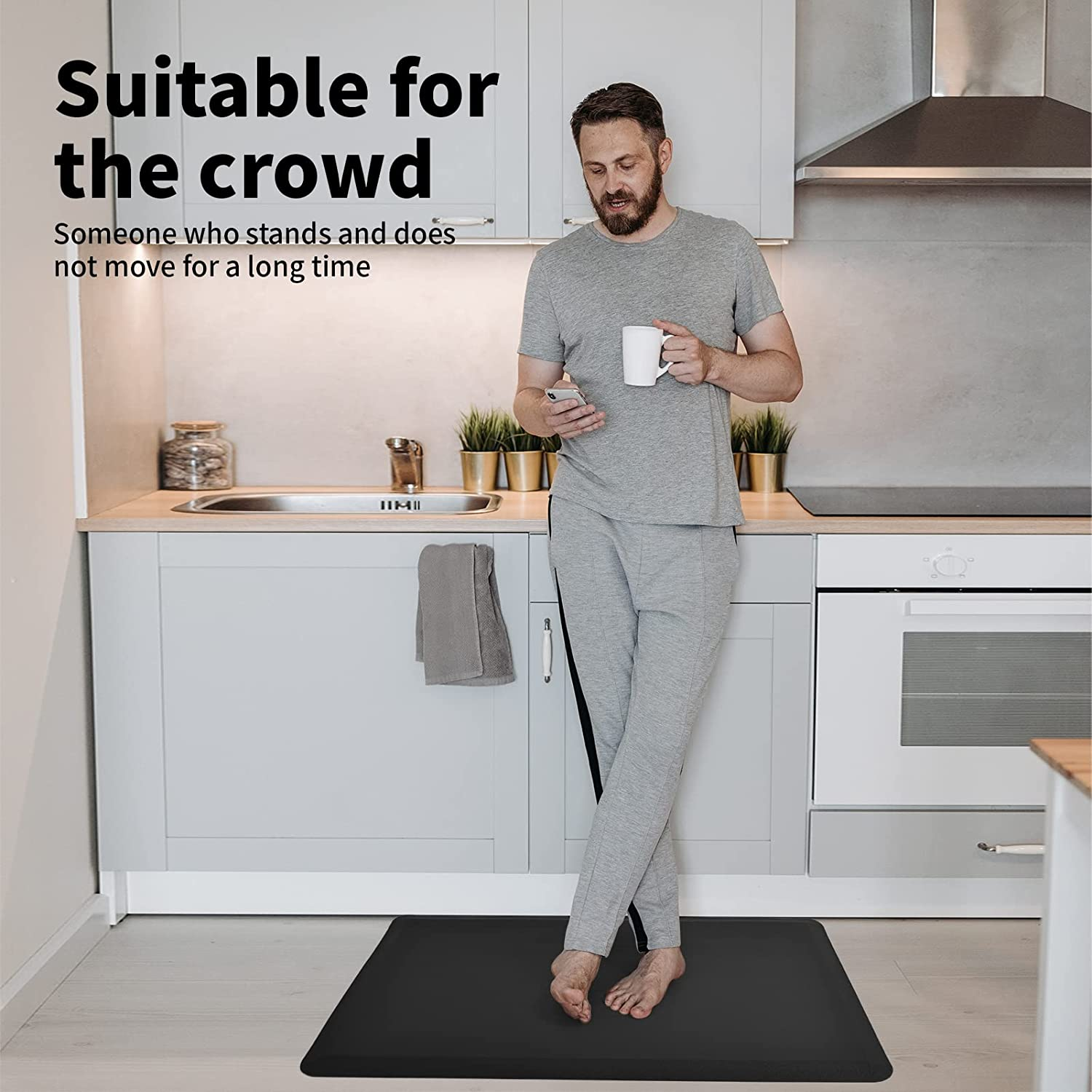 Art3D anti Fatigue Mat Kitchen, Non-Slip Cushioned Kitchen Mats Comfort Standing Desk Mats for Kitchen, Floor, Office, Sink, Laundry, 71X44X1.2 CM, Black image number 2