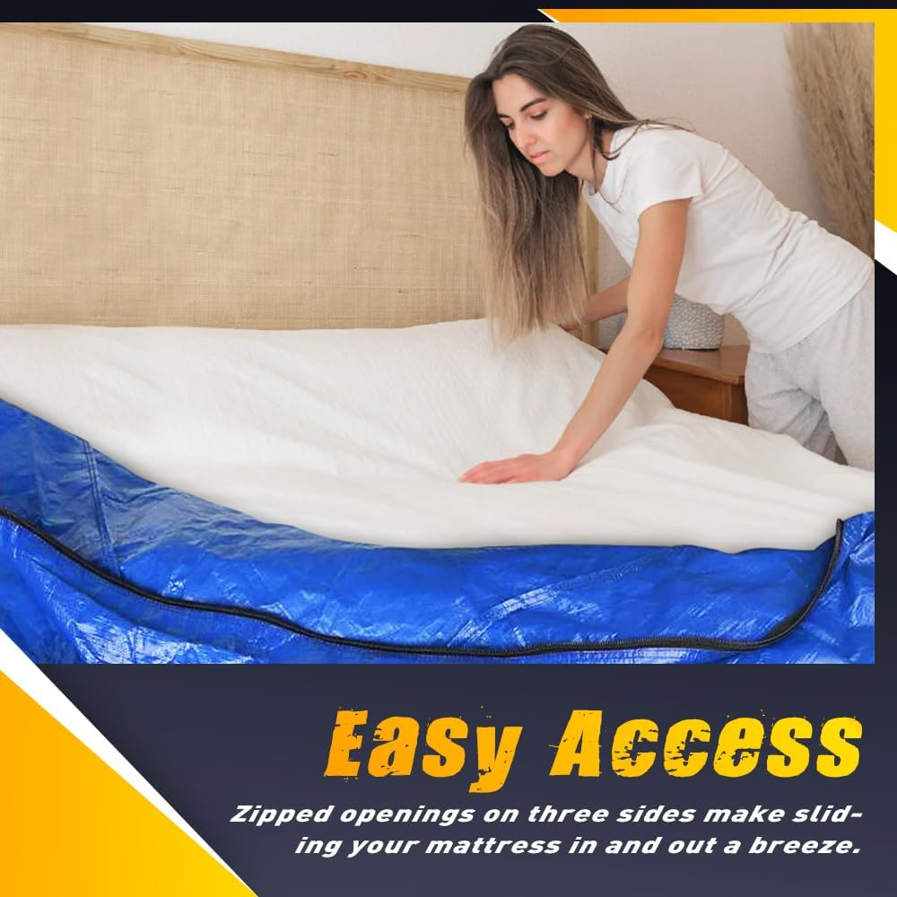 Mobi Mattress Bag for Moving & Storage, King Single Mattress Protector with 8 Handles & Wide-Opening Zippers, Reusable Mattress Cover & Moving Bag, Blue, 207X110X38Cm image number 4