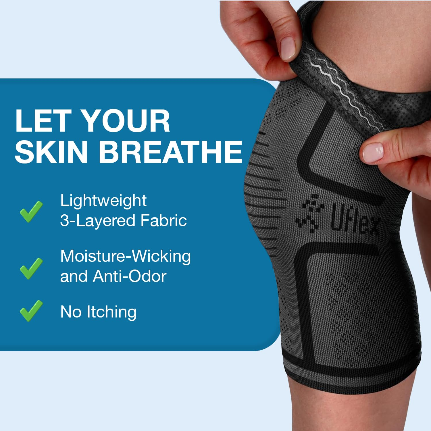 Uflex Athletics Compression Knee Brace for Women & Men Knee Sleeves Support for Sports, Running, Weightlifting, Arthritis, Meniscus Tear, ACL, Hiking, Recovery Support & Fitness Small Black image number 3