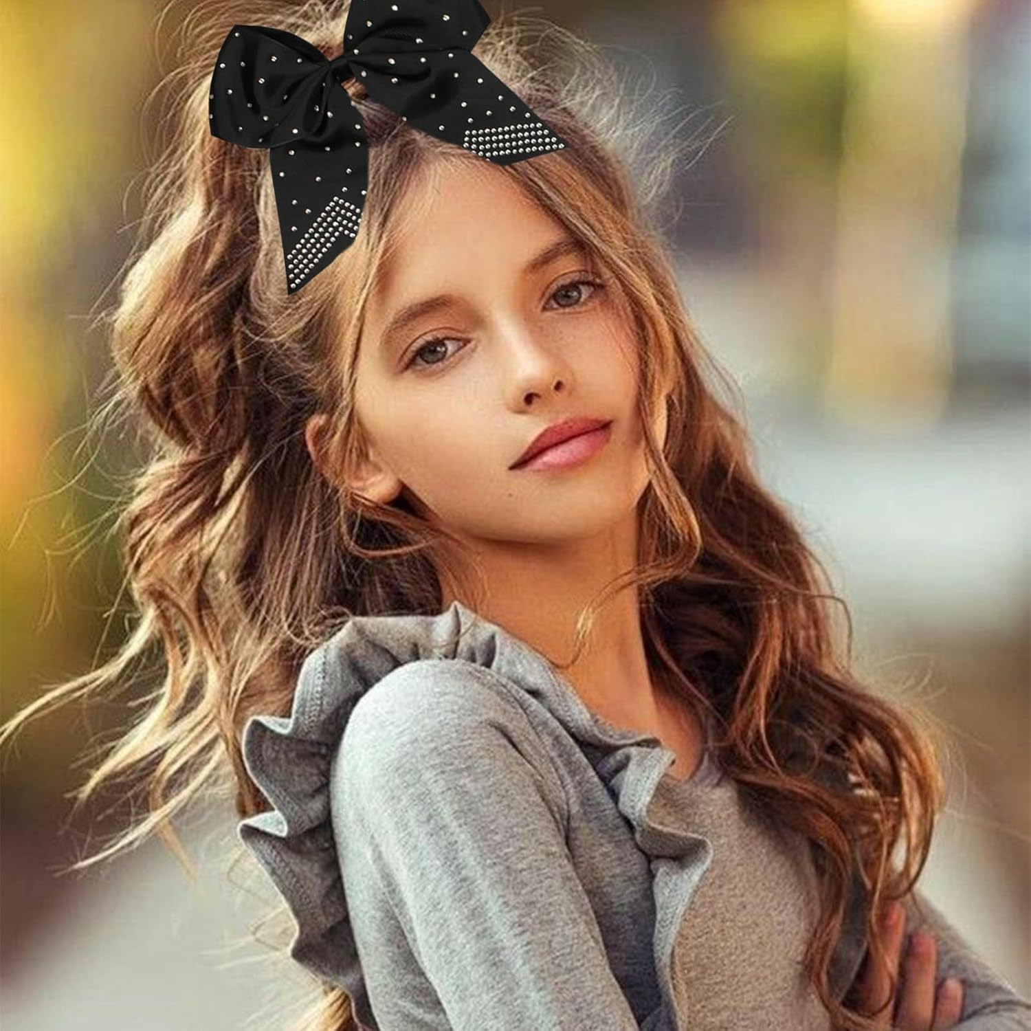 10PCS Glitter Large Cheer Hair Bows, 8Inch Large Jumbo Cheer Bow with Ponytail Holder for Teen Girls Softball Cheerleader (Random Color) image number 4