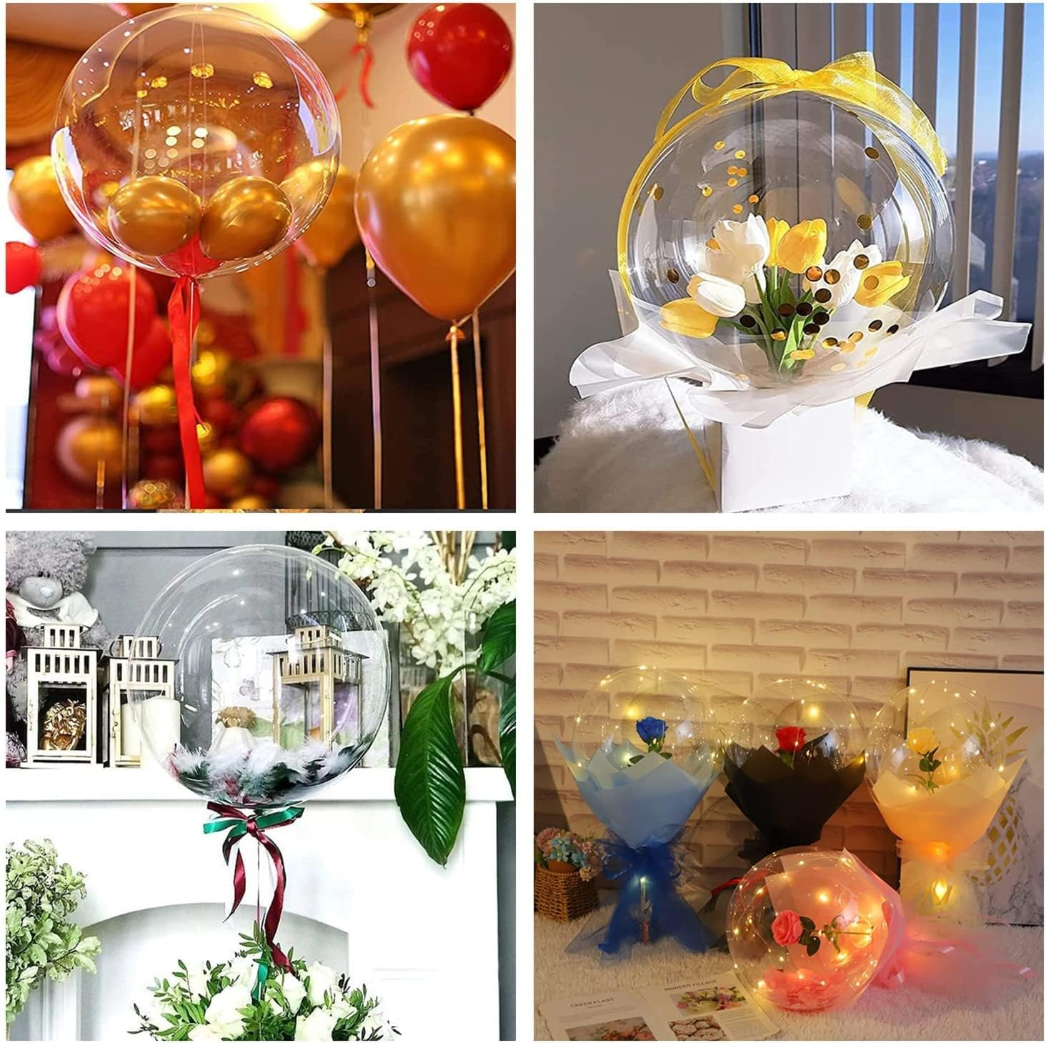 Bobo Balloons Bubble Balloons, 10Pcs 20 Inch Clear, Transparent, Reusable, Helium-Filled, Perfect for General Celebrations, Unisex-All Ages
