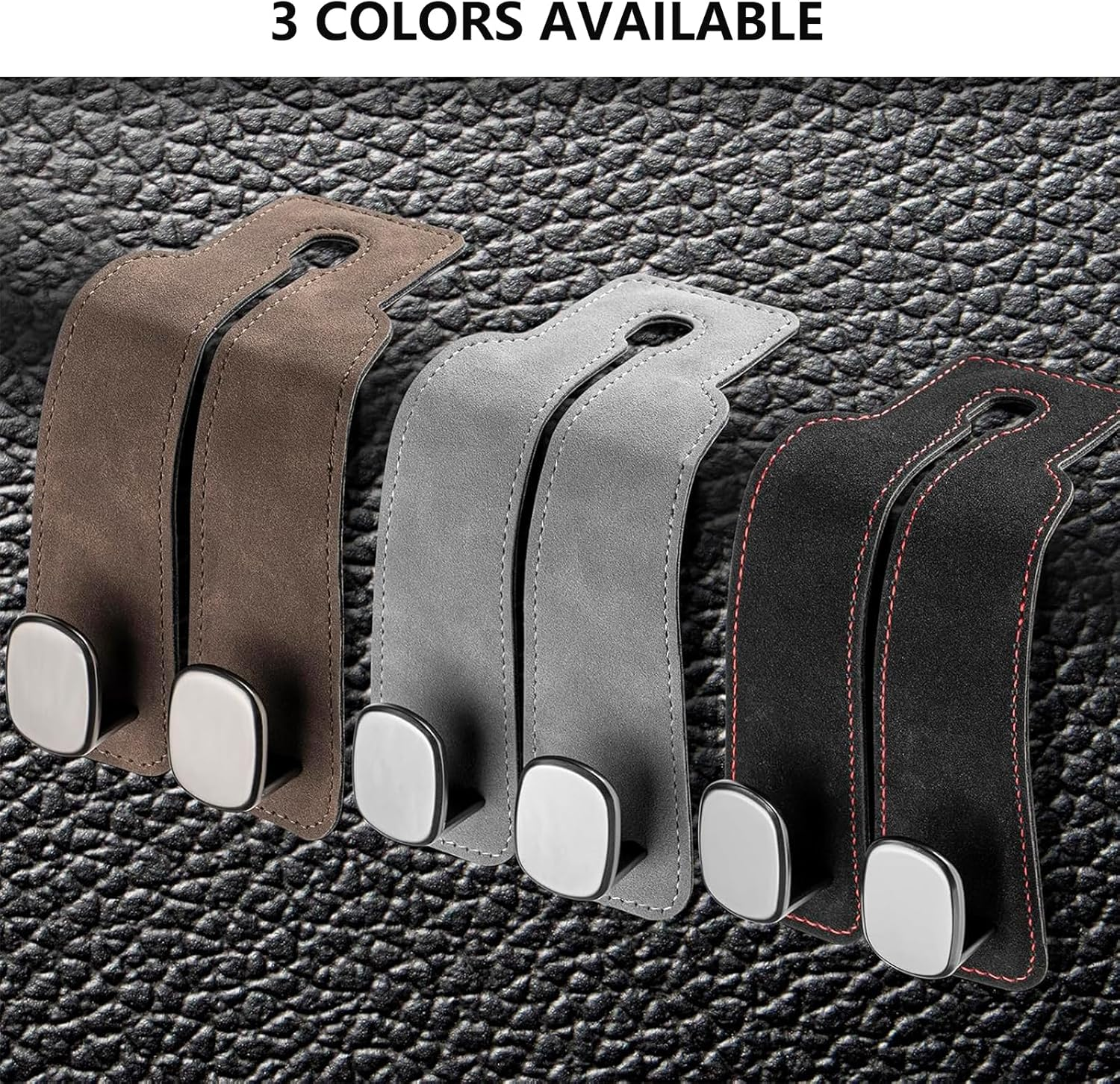 1 Pack Car Hooks for Headrest, Headrest Hooks Car Purse Hook Car Seat Back Storage Hook Premium Leather Car Seat Holder for Headrest Purses and Bags (Black) image number 4