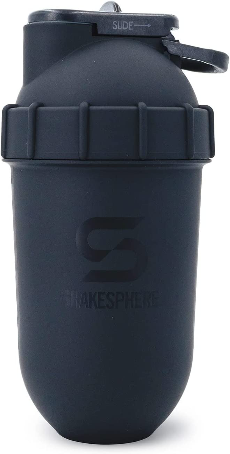 Shakesphere Protein Shaker Bottle, 24Oz Capsule Shape Mixing Easy Clean up No Blending Ball or Whisk Needed BPA Free Mix & Drink Shakes, Smoothies, More (Matte Black -Black Logo) image number 6