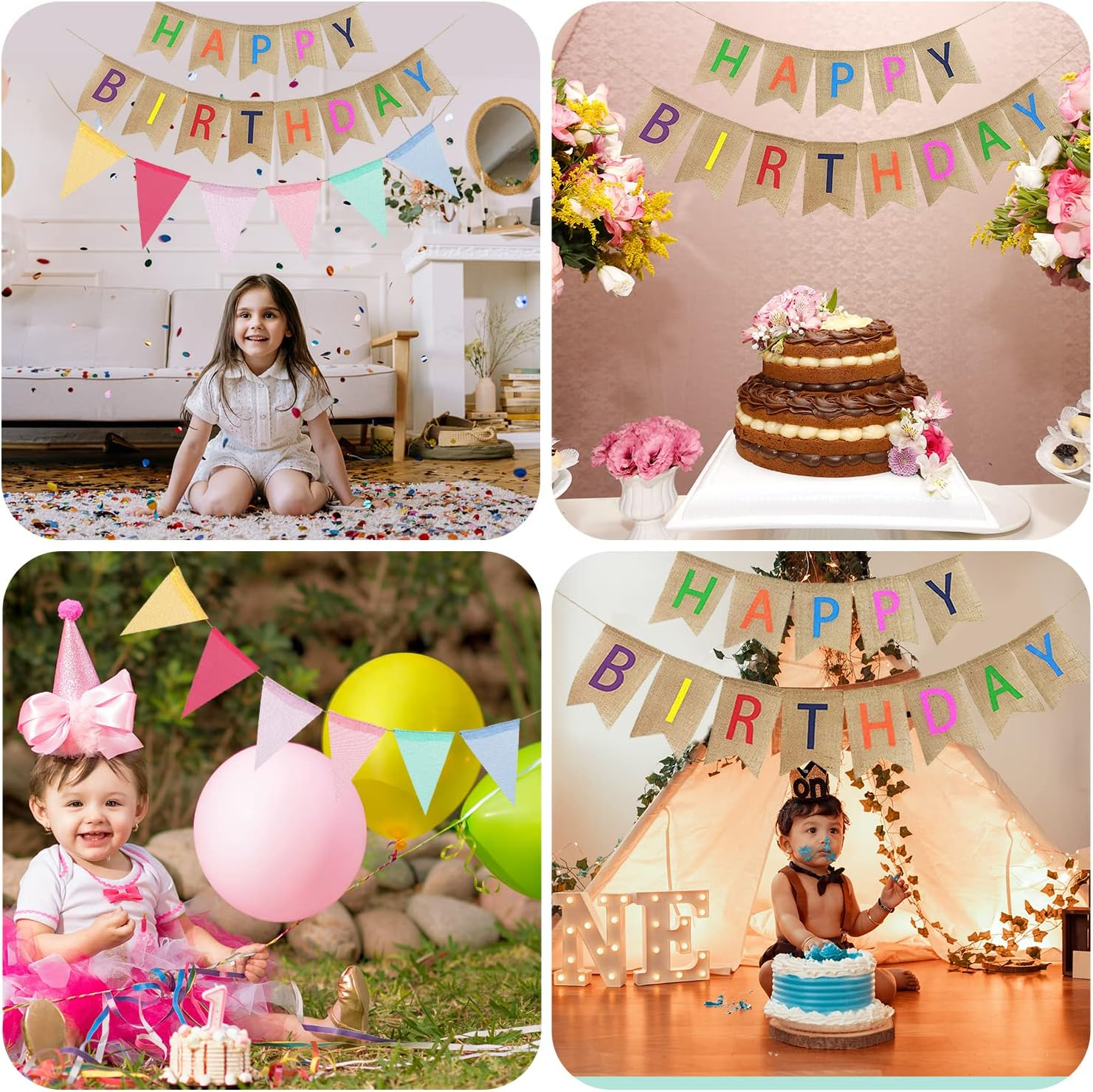 Esteopt Happy Birthday Garland, Bunting Banner, Multicolor, 2M X 2M, 3 Sets, Jute, Indoor/Outdoor, Perfect for Birthdays, Weddings, Baby Showers, Christmas image number 1