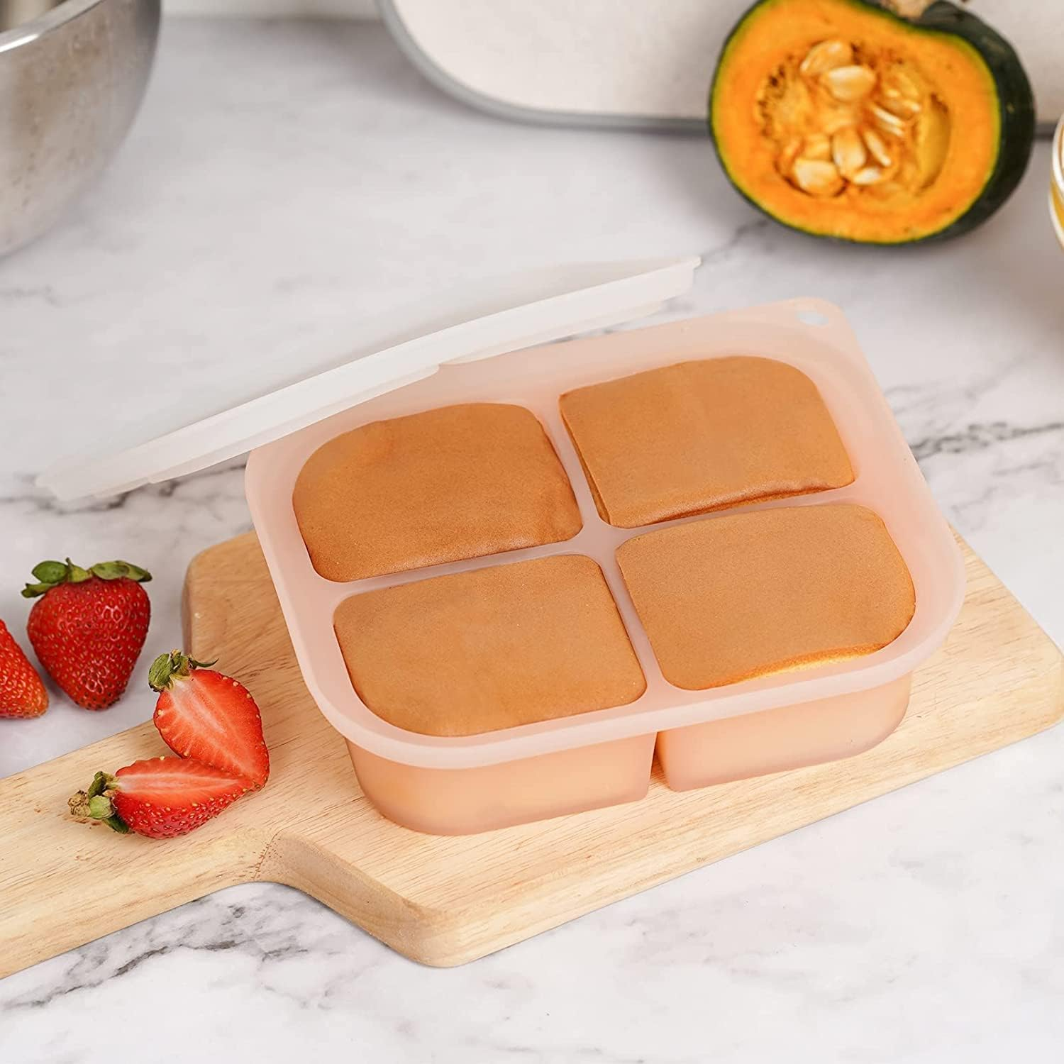 Haakaa Silicone Freezer Tray,Food Grade Silicone,Perfect for Food Storage & Freeze Soup, Broth, Stew or Sauce, Vegetable & Fruit Purees, 4 X 3 Oz, Blush image number 5