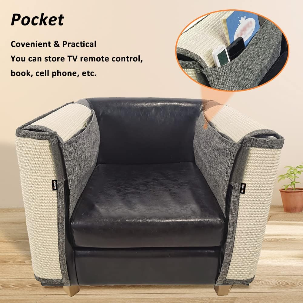 NATUYA Furniture Protectors from Cats-Cat Couch Protector Large Sisal Cat Scratching Mat-Protect Sofa Corner Cushion Chair (Sisal Armrest - Left) image number 1