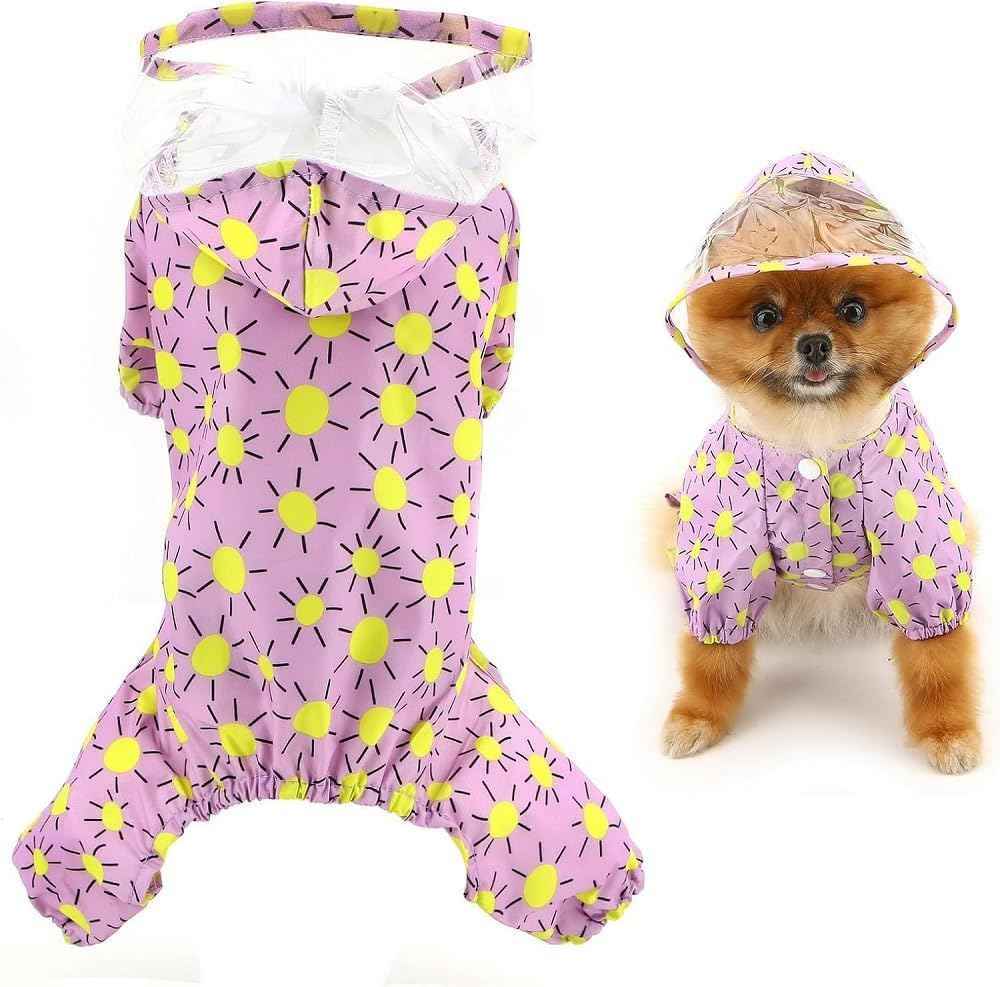 Cute Cartoon Waterproof Dog Raincoats for Small Dogs with Clear Hood and Leash D-Ring Lightweight Pet Rain Jacket Puppy Poncho Clothes (Purple;, XL) image number 2
