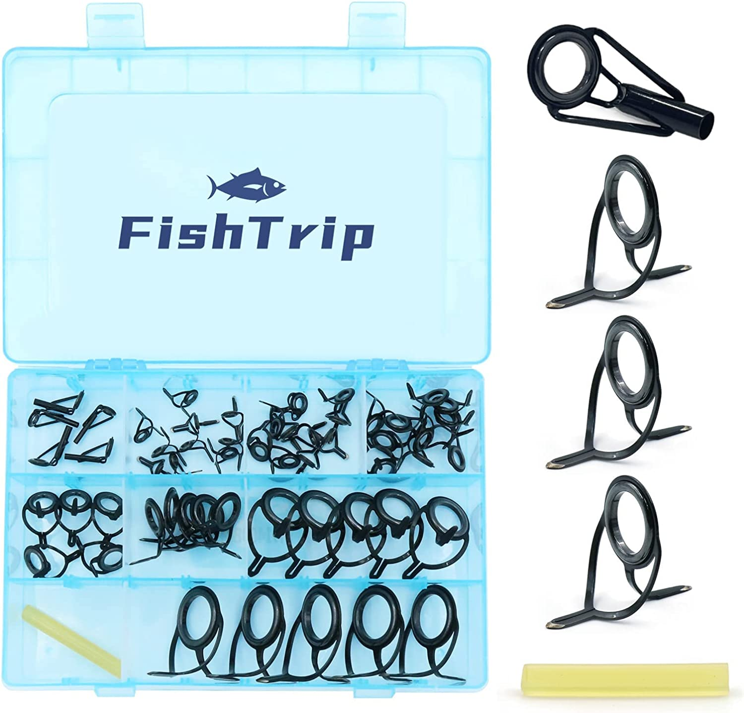 Fishing Rod Guide Repair Kit 10 Sizes Rod Tips Guide Repair Kit with Ceramic Ring Double Foot Pole Guide Replacement Kit