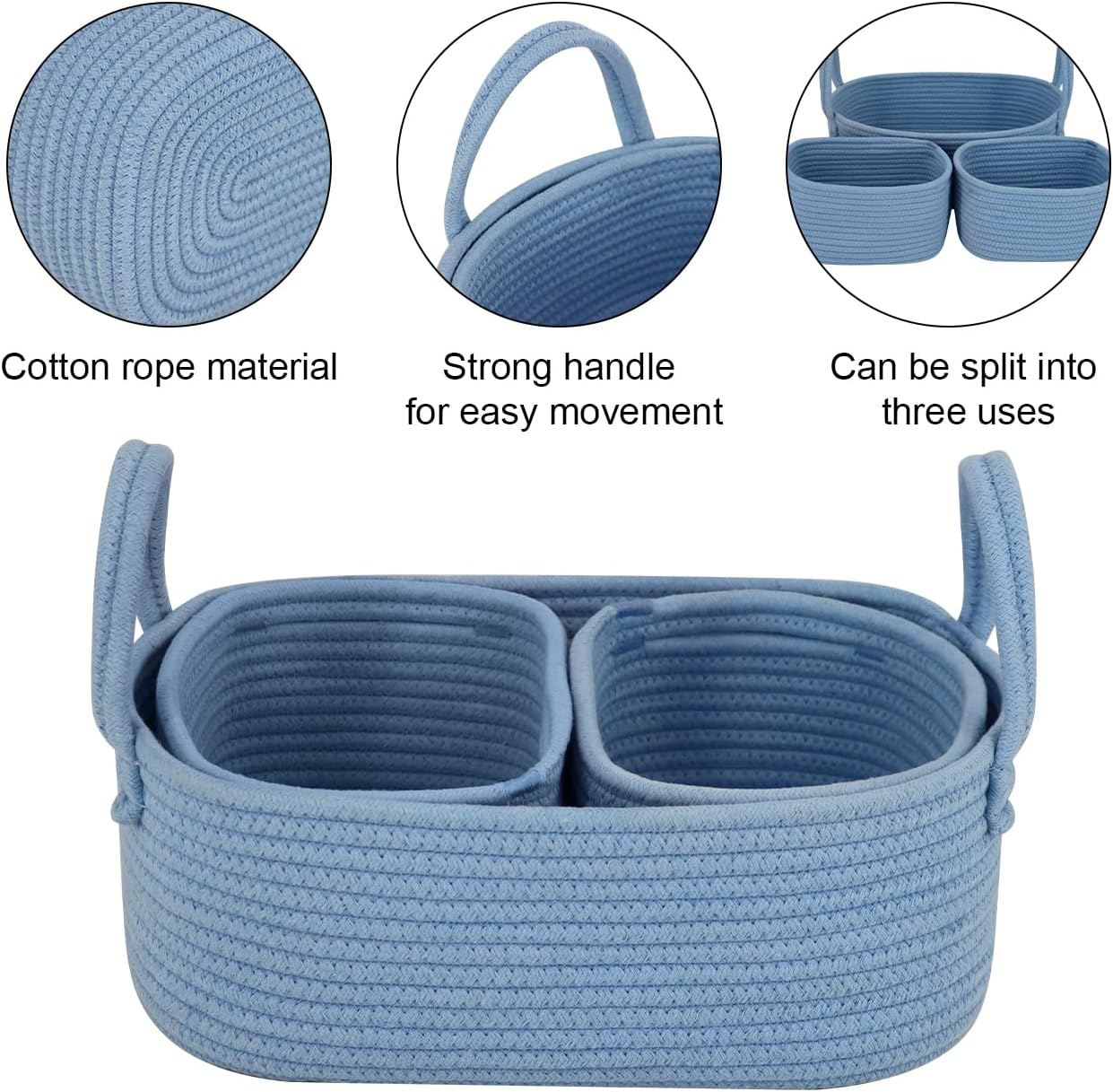 Set of 3 Nursery Storage Baskets, Baby Nursery Baskets, Small Woven Baskets for Storage, Cotton Rope Baskets for Toys, Basket with Handles, round Towel Basket Bins - Baby Pink