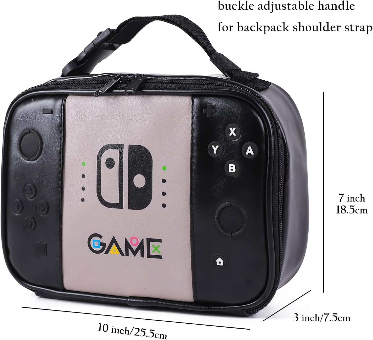 ONTESY Boys Lunch Bag Switch Game Lunch Cooler Thermal Insulated Food Container Waterproof Leather Mini Lunch Pail for Boys Girls Kids Toddlers Teens Men Women for School Pinic (Black) image number 3