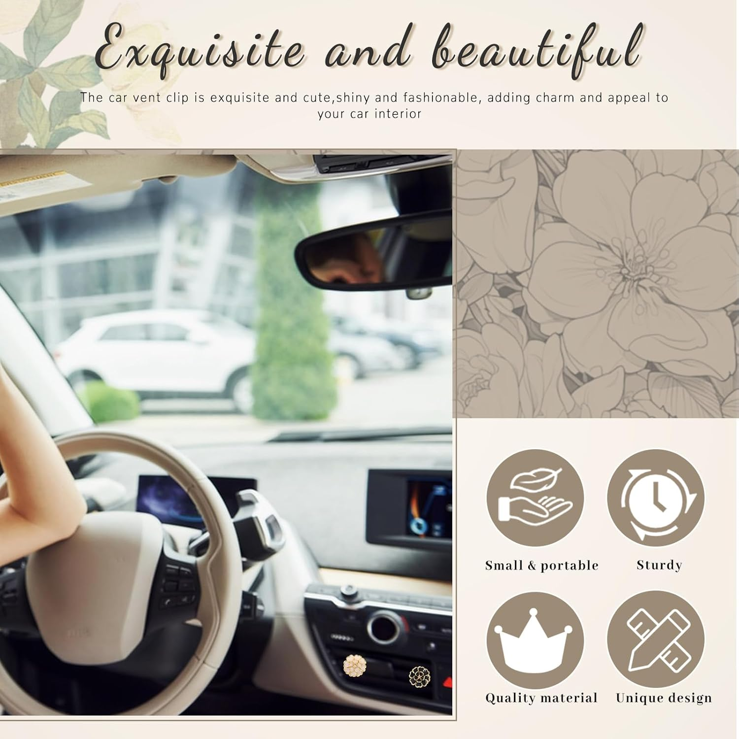 4 Pack Cute Car Air Freshener Vent Clip, Flower Air Conditioner Outlet Diffuser Clip Charm, Women Car Interior Accessories Decoration, 4 Colors image number 3