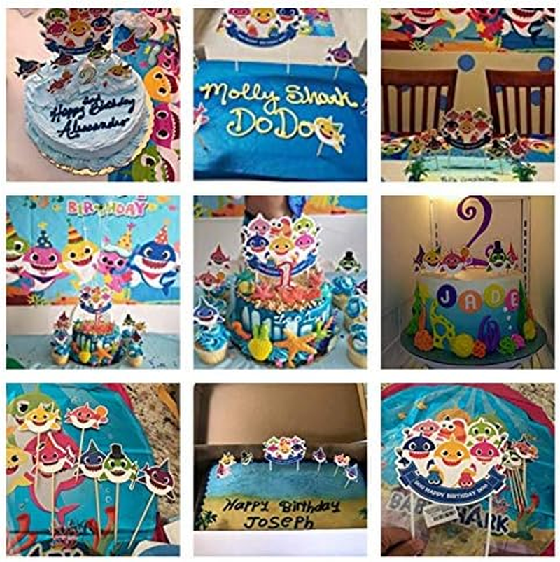 Baby Shark Birthday Cake Topper, Cute Shark Cupcake Toppers for Childrens Party, Doo Doo Baby Shower Cake Supplies and Decoration for 1St Kid Birthday with Card Board image number 4