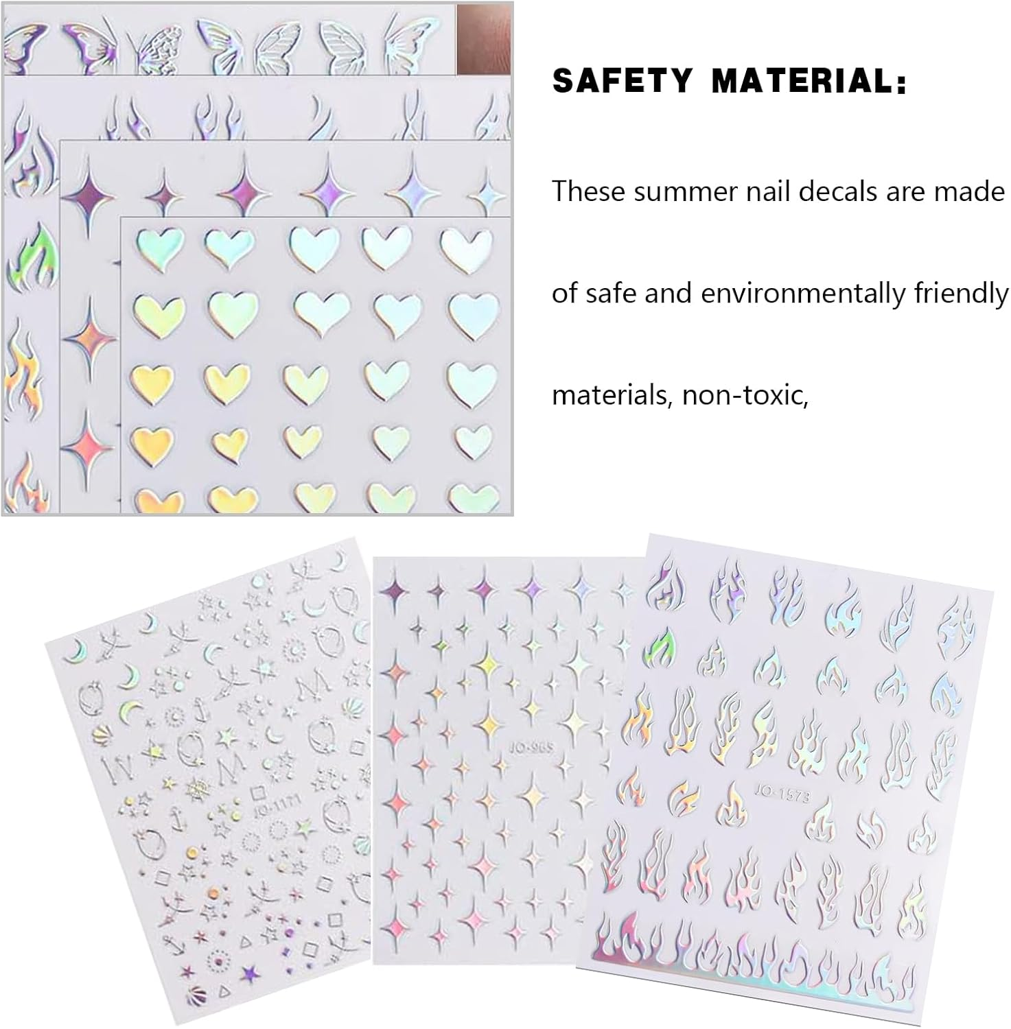10PCS Nail Art Stickers Aurora Nail Sticker 3D Self Adhesive Holographic Laser Heart Star Moon Flower Butterfly Flame Smiley Rose Glitter Nail Stickers Nails Sticker &Decals for DIY Nail Design Nail image number 5