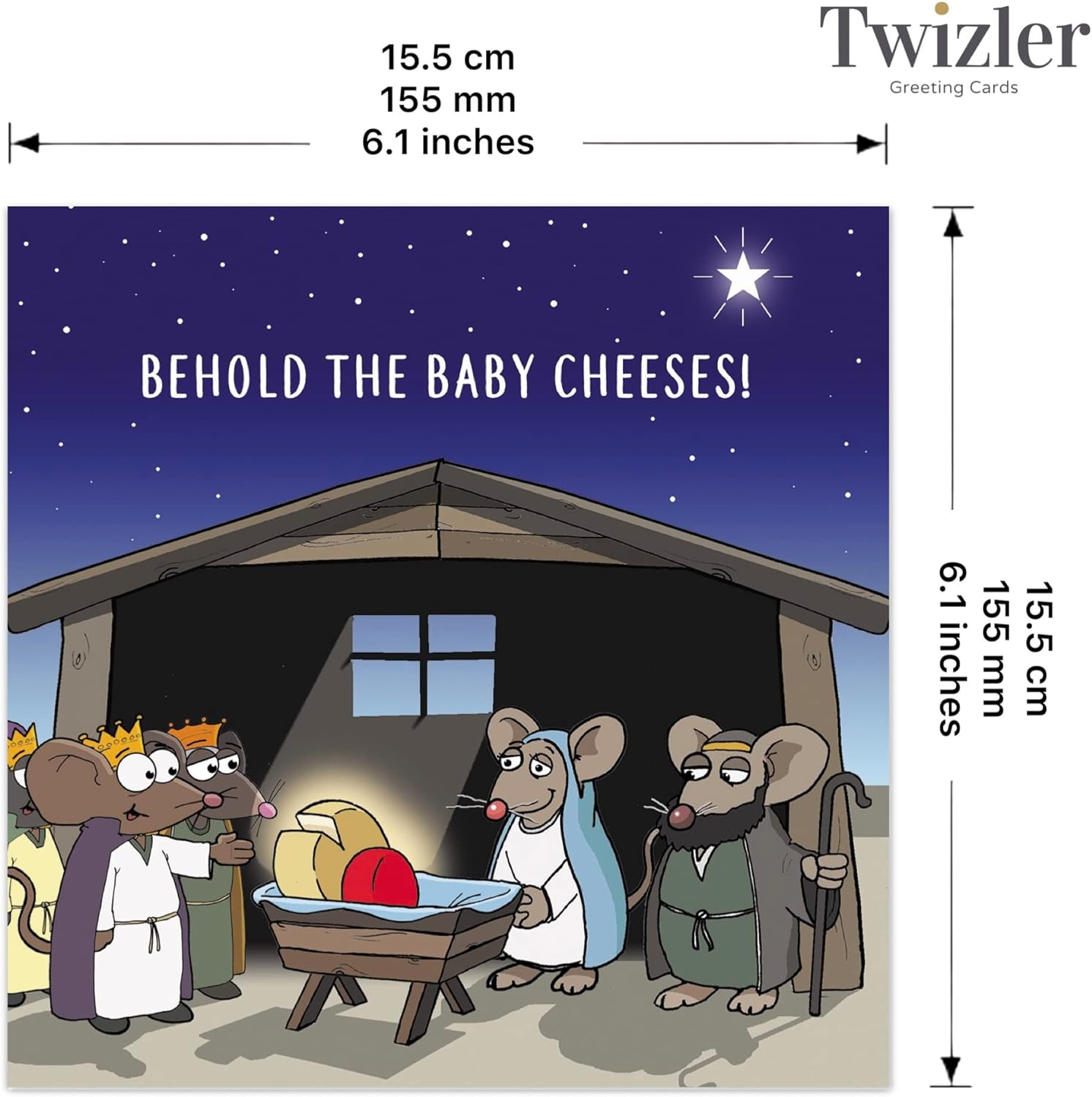 Twizler Merry Christmas Card with Baby Cheeses - Happy Christmas Card - Xmas Card - Funny Christmas Card - Womens Christmas Card - Mens Christmas Card - Female Christmas Card - Male Christmas Card image number 6