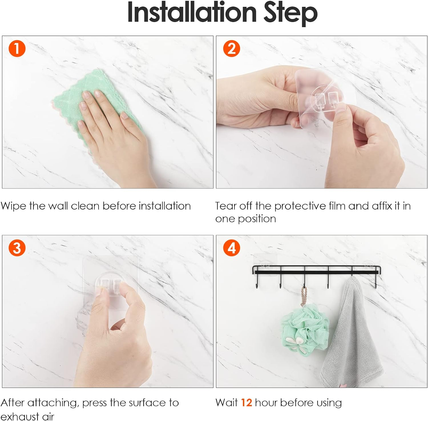 Myfolrena Adhesive Kitchen Hooks Utensil Hanger Holder Hanging Rack 2 Pack, Hanging Rack Wall Mounted Kitchen Rail for Spoons Pot Coffee Mug Cups Tags(Black) image number 4