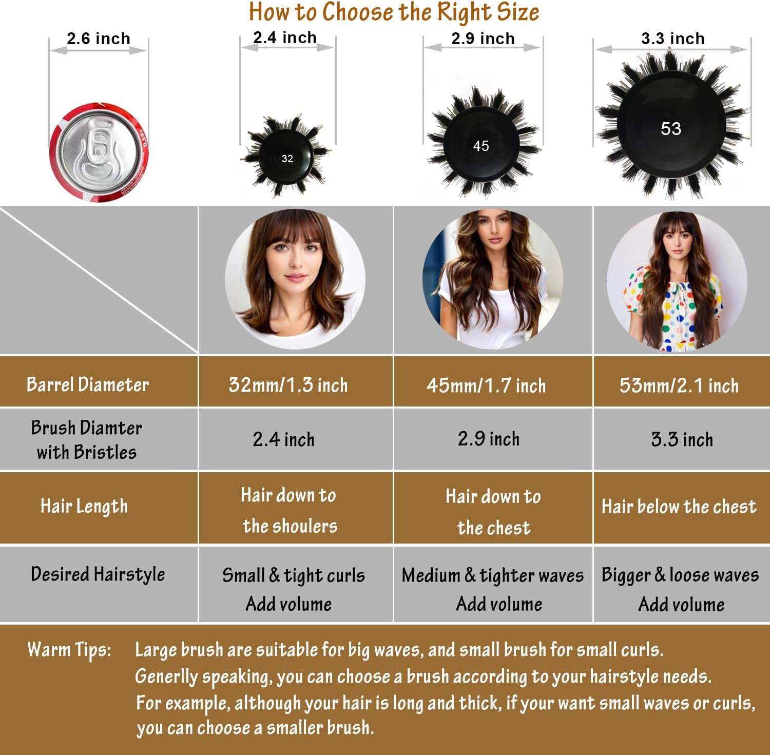 Round Brush for Blow Drying, Ceramic round Hair Brush for Blow Out with Boar Bristles, Ionic Tech, for Hair Curling, Styling, Adding Volume (3 Pack - Barrel 1.3 Inch, 1.7 Inch, 2.1 Inch)