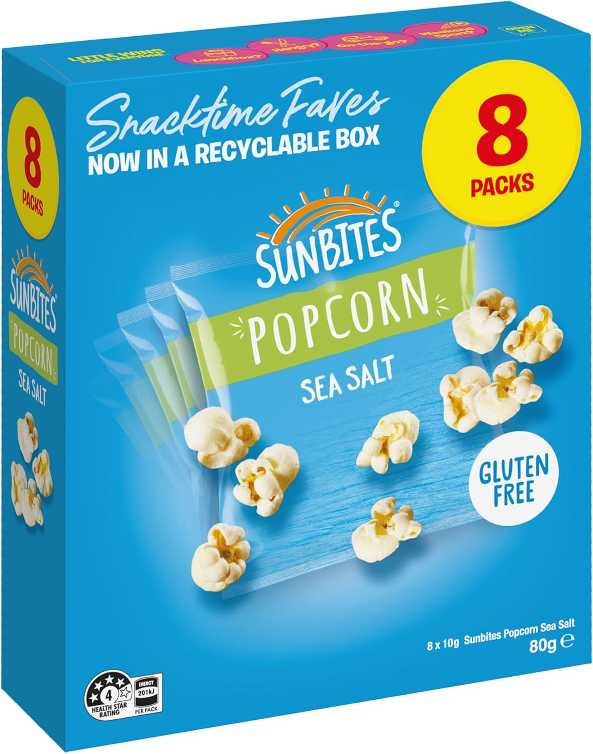 Sunbites Sea Salt Popcorn 8Pk 80G image number 1
