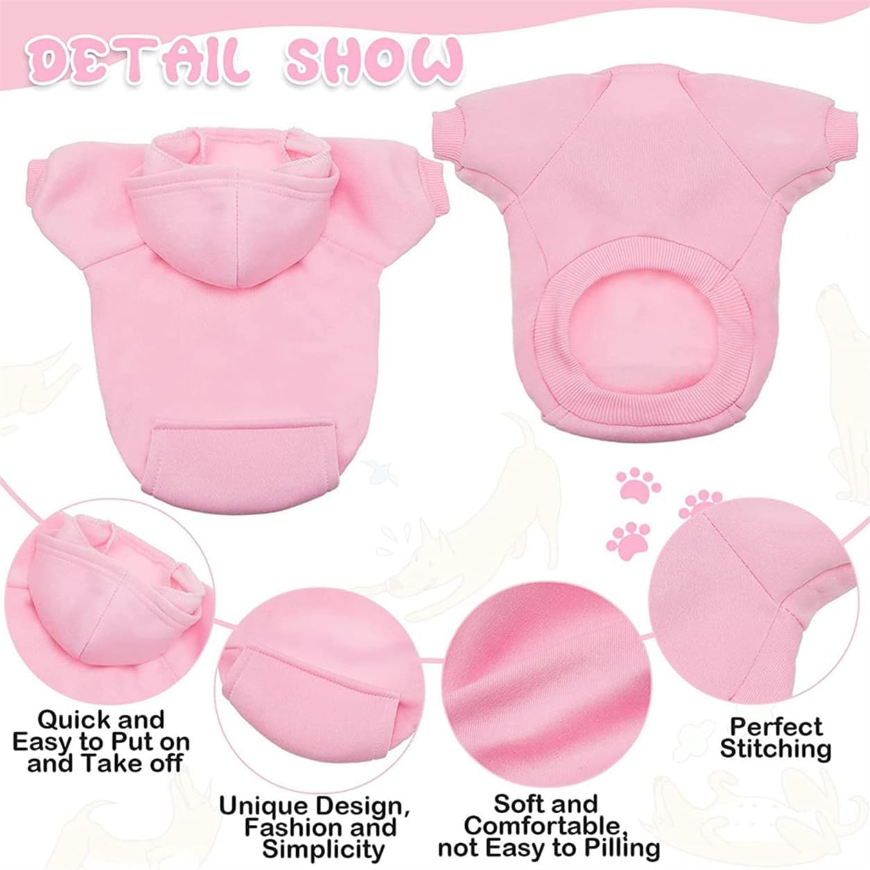 4 Pcs Small Dog Sweaters Dog Hoodie Clothes with Hat for Small Dogs Chihuahua Clothes with Pocket Puppy Pet Winter Clothes Warm Hoodies Coat Sweater Shirt (XL) image number 5