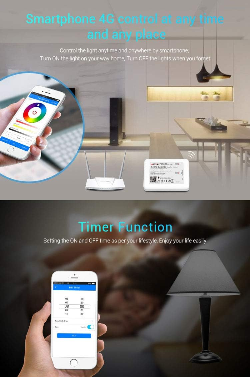 Miboxer Wl-Box1 Gateway Hub,Used for Smartphone APP Control 2.4Ghz Series LED Lights and LED Strip Controller.Compatible with Alexa Google Home Assistant image number 5
