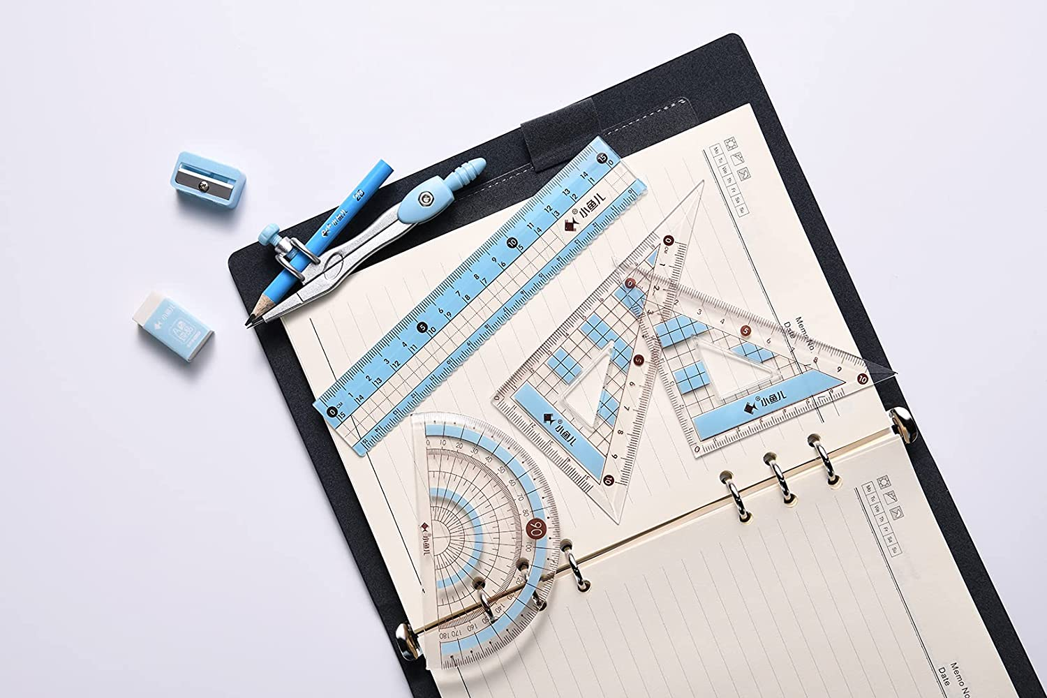 8 Pcs Compass/Math Set for Students with Shatterproof Storage Box, Geometry Set for School, Includes Ruler, Protractor, Compass, Pencil,Pencil Sharpener and Eraser,Etc. image number 4