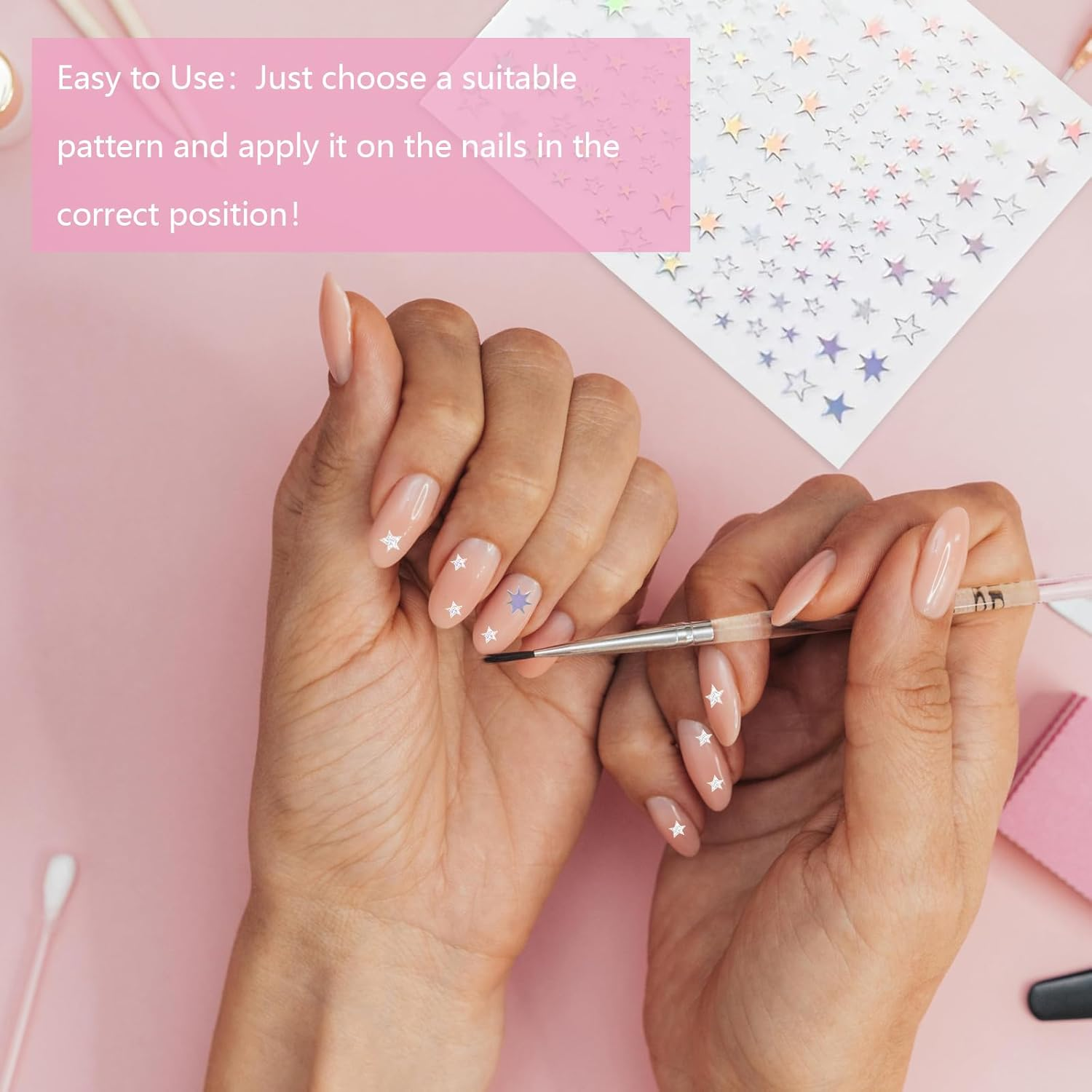 10PCS Nail Art Stickers Aurora Nail Sticker 3D Self Adhesive Holographic Laser Heart Star Moon Flower Butterfly Flame Smiley Rose Glitter Nail Stickers Nails Sticker &Decals for DIY Nail Design Nail image number 1