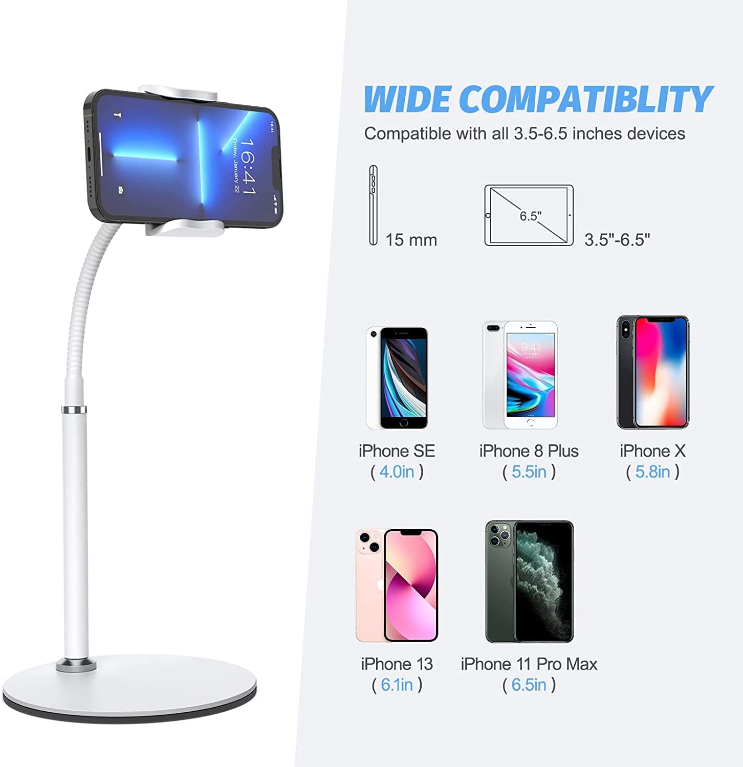 SHAWE Mobile Phone Stand, Adjustable Table Mobile Phone Holder Multi-Angle Mobile Phone Holder Stand for Iphone 12 11 Pro Xs Max, Samsung, Huawei Etc. (White) image number 4