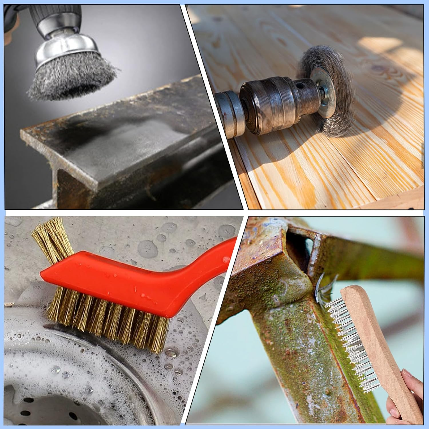 Glarks 10Pcs Wire Scratch Brush Set, Including 5Pcs Wire Wheel Cup Brushes, 3Pcs Brass/Nylon/Stainless Steel Brushes with Wood Handle Curved Grip, 2Pcs Stainless and Carbon Steel Wire Brush image number 1