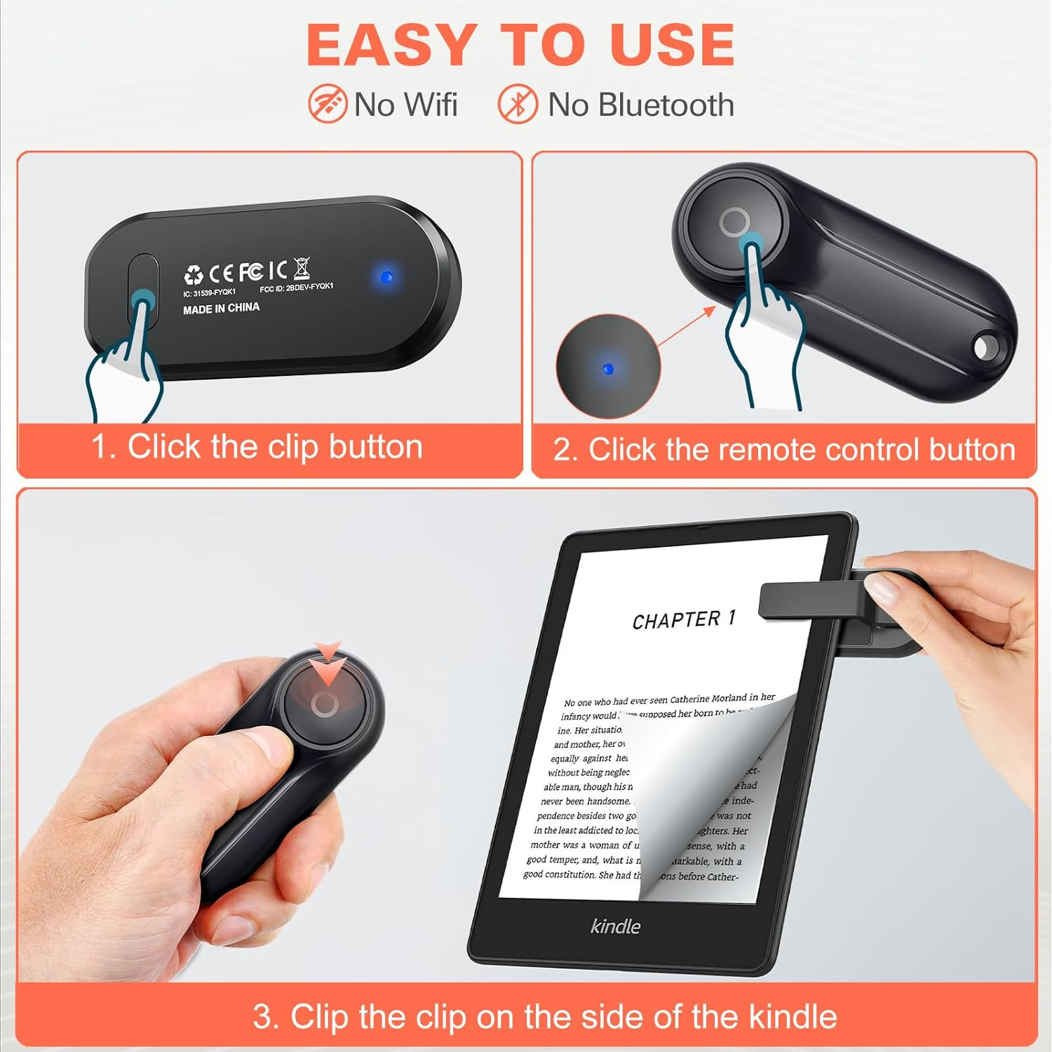 RF Remote Control Page Turner for Kindle Paperwhite Oasis Scribe Kobo,Kindle Accessories for Ereaders Iphone Ipad Android Tablets Reading Novels Comics image number 3