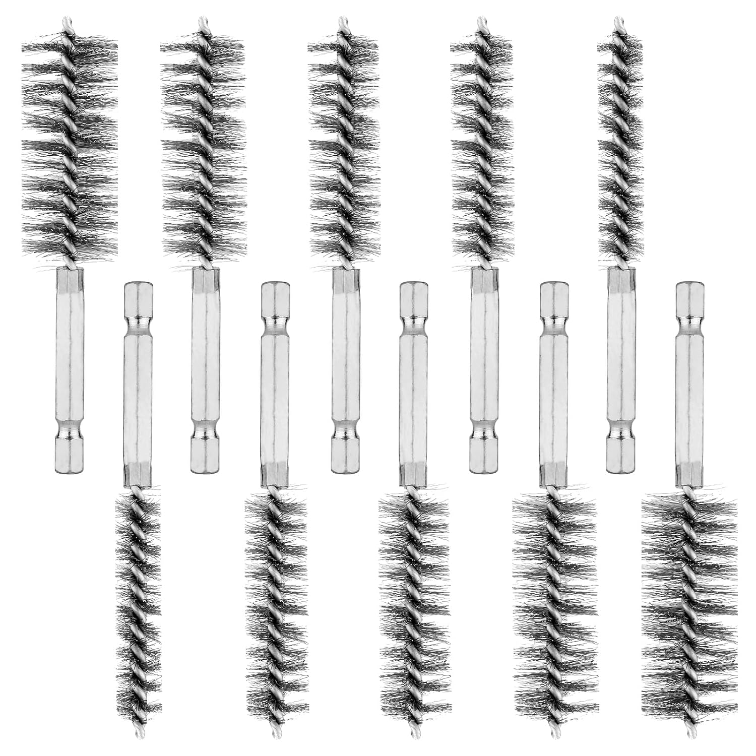 10Pcs Stainless Steel Wire Bore Brushes, Wire Brush for Drill for Cleaning with 1/4 Inch Hex Shank Pipe Cleaning Brush Copper Pipe Cleaner Twisted Wire Brush for Power Drill Die Grinders image number 2