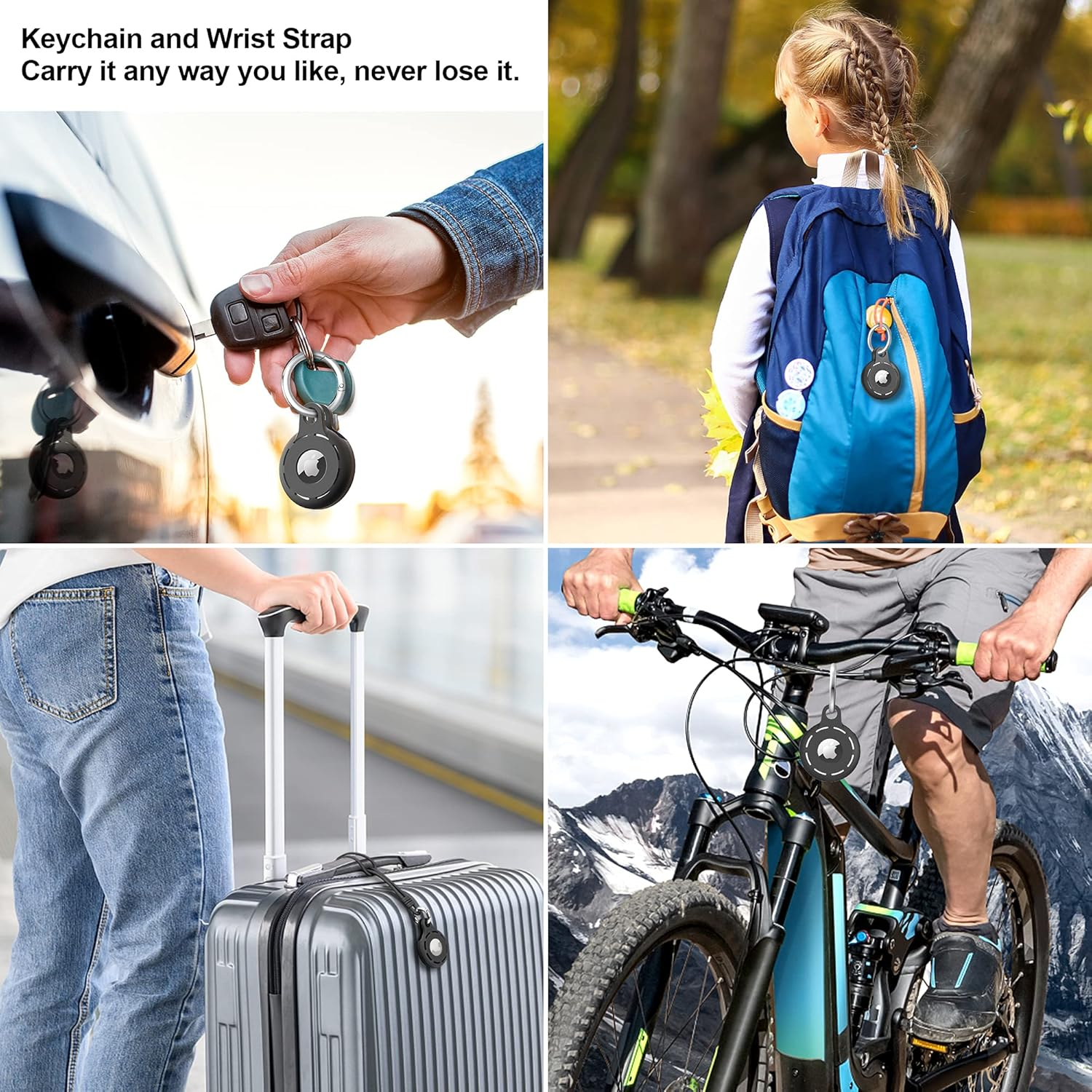 Migeec Holder Soft Silicone Case 4 Pack Keychain Accessories Easy to Attach to Wallets, Keys, Pet Collars (Black) image number 3