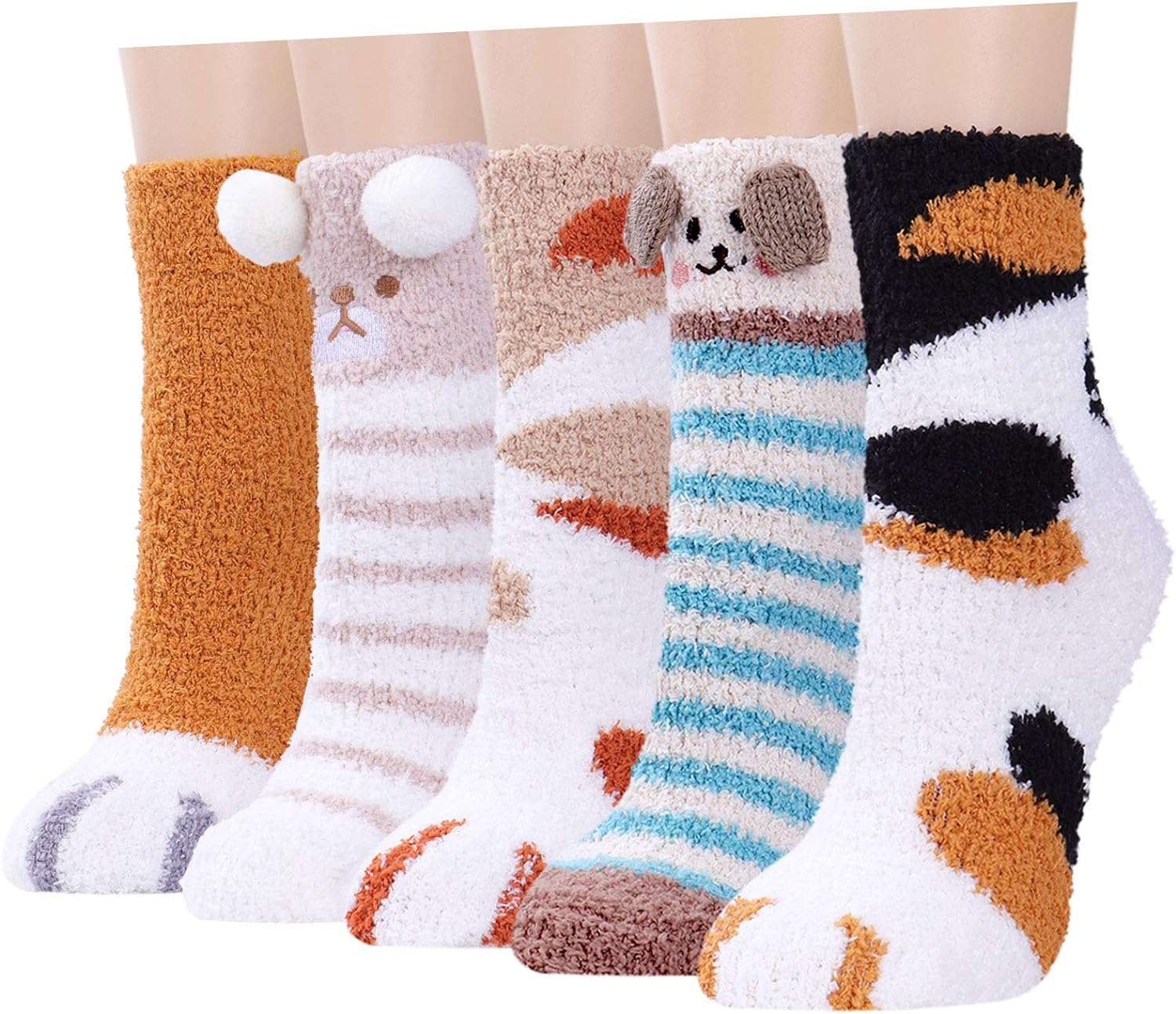 Plush Slipper Socks Women - Colorful Warm Crew Socks Cozy Soft 6 Pairs for Winter Indoor image number 6