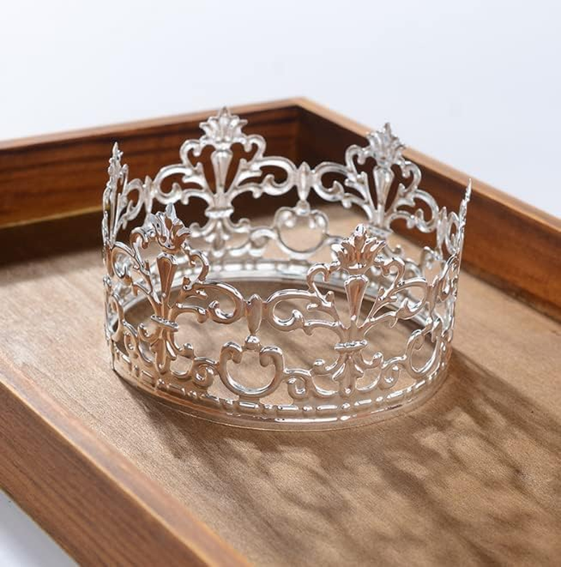 Vintage Princess Mini Crown Cake Topper Decoration for Baby Shower Birthday Wedding Christmas Princess Theme Party Decorations Newborn Photo Prop Silver image number 1