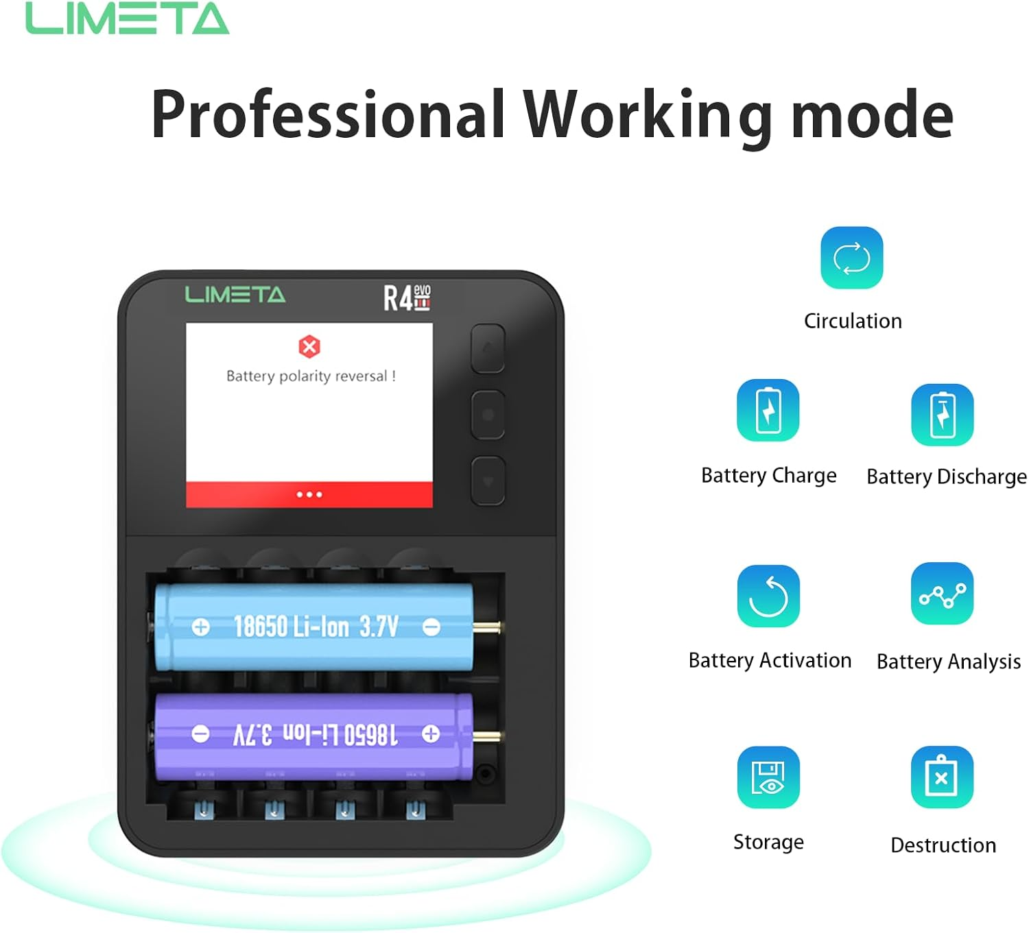LIMETA R4EVO 6-Slot Battery Charger, Fast Smart Charger for AA/AAA/18650/21700, Ni-Mh/Ni-Cd/Ni-Zn/Li-Ion Rechargeable Batteries, 4 Bay with LCD Display, Type-C 36W Input image number 3