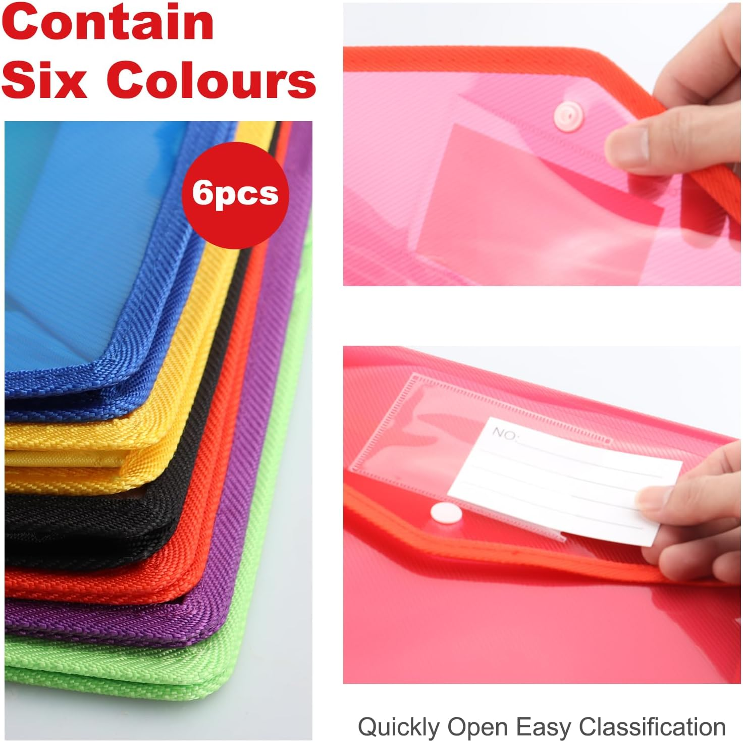 Plastic Wallets A4,6 Pcs Folder Document Wallets Large Capacity,Document Folder with Snap Closure Button,Plastic Folders A4 for Office School Home(6 Colour) image number 5