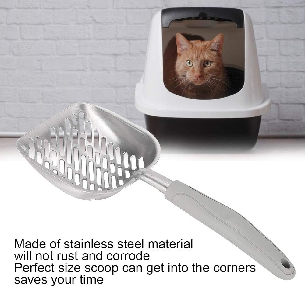 Kitty Metal Scooper, Stainless Steel Easy to Use Cat Litter Scoop with Anti‑Skid Handle for Poop Sifting(Grey) image number 1