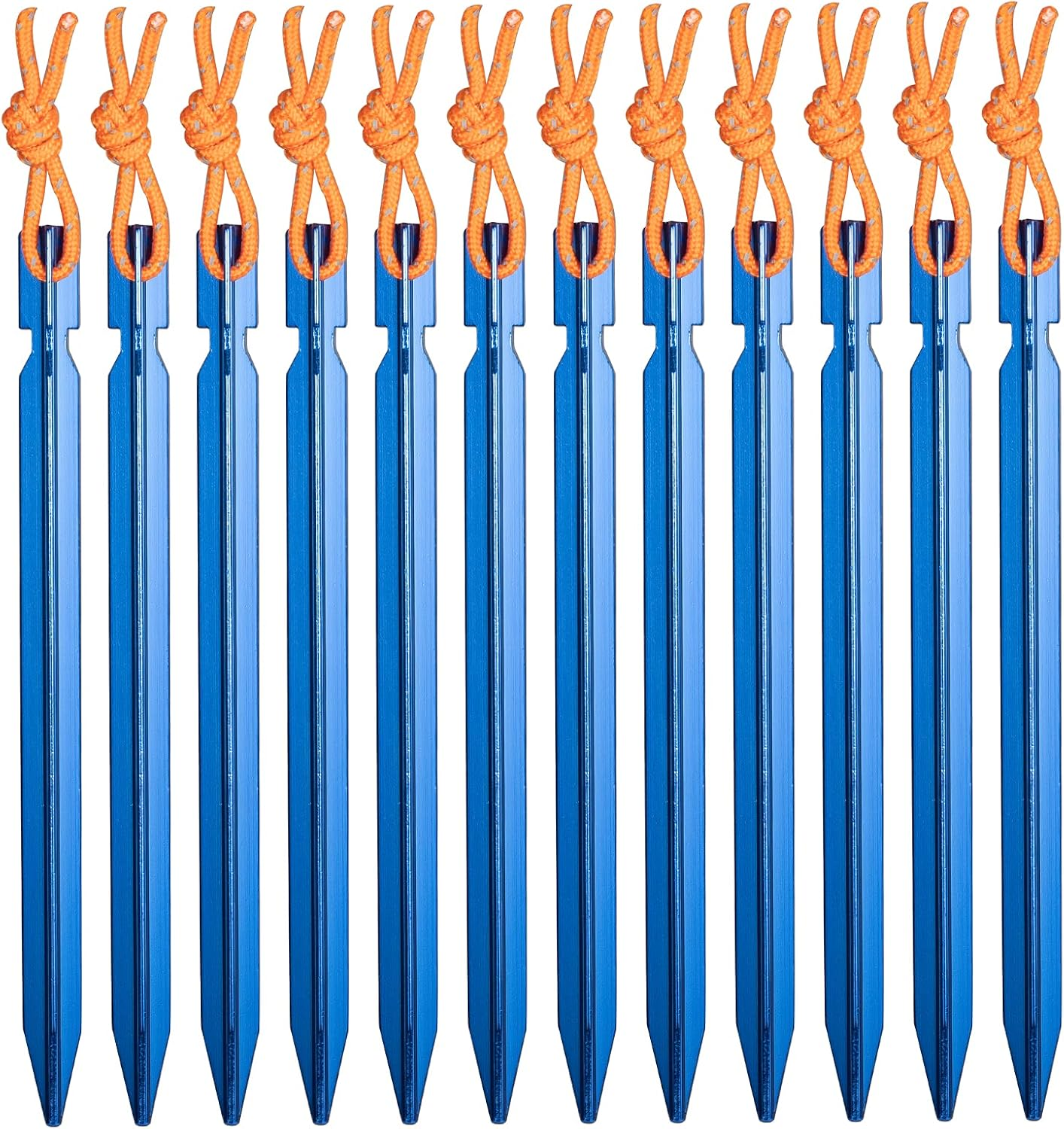 12 Pieces Tent Pegs, Y-Shaped Heavy Duty Tent Pegs Aluminium Alloy Blue Camping Tent Stake Nail with Reflective Rope for Camping, Outdoor, Beach and Hiking image number 4
