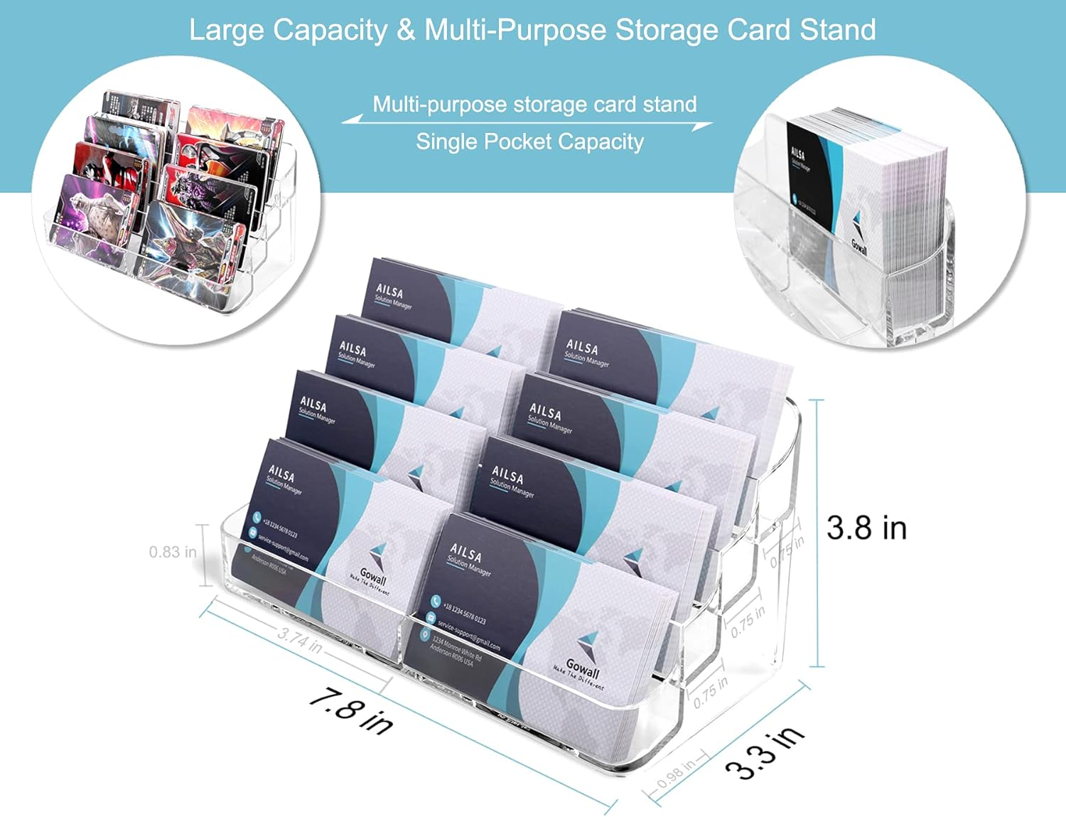 8 Pocket Acrylic Business Card Holder for Desk Clear Stand Desktop Plastic Business Card Display for Exhibition, Home and Office image number 3