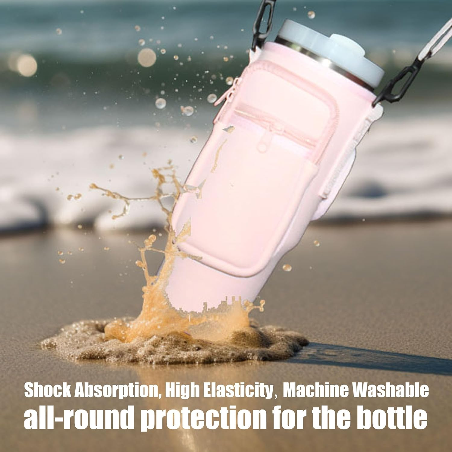 Water Cup Holder Bag for 40Oz Stanley Quencher H2.0 & Adventure Tumbler, Made of Neoprene Durable Fabric with Adjustable Shoulder Strap and Come with One Straw Cover (Black)