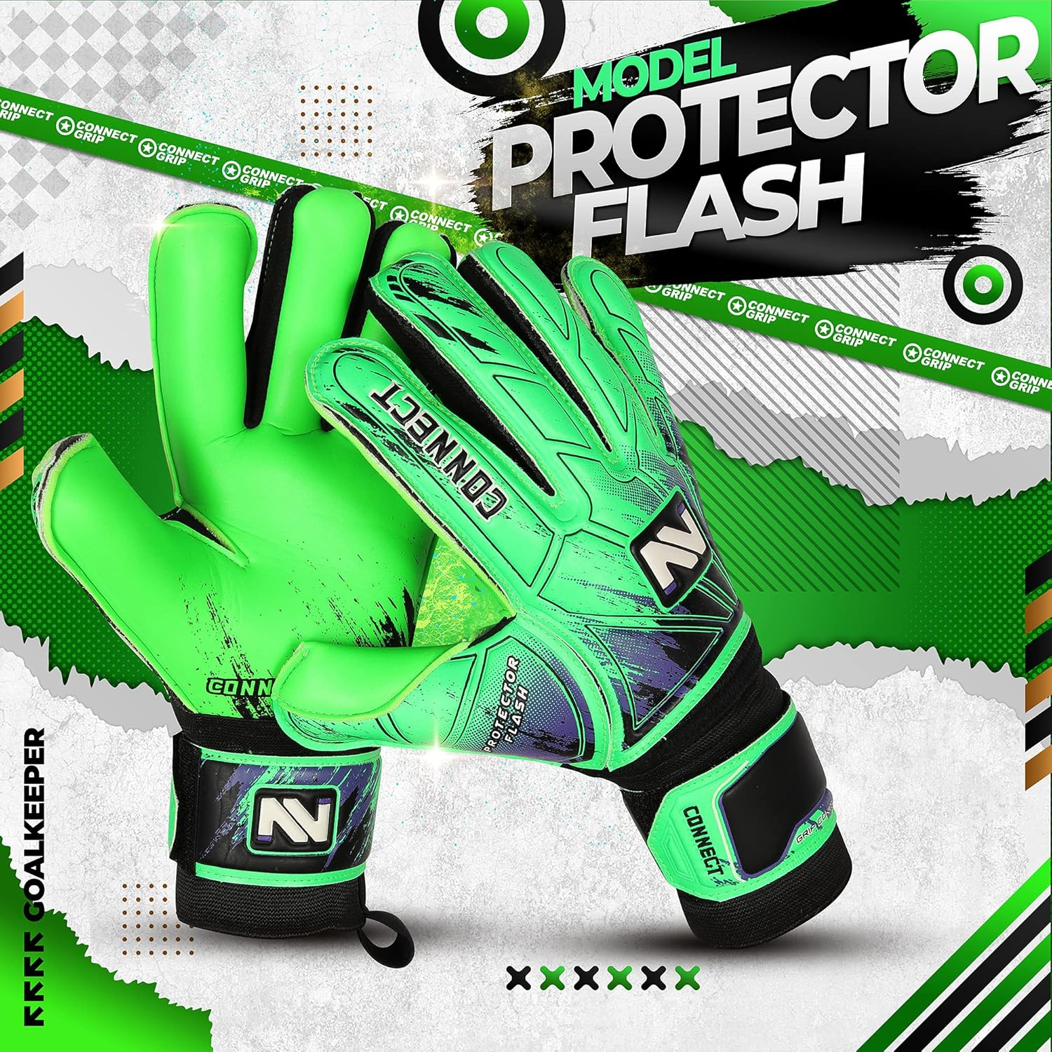 Connect Goalkeeper Gloves Premium Grip, Goalkeeper Gloves Kids, Youth & Adult, Football Gloves with Finger Support, Goalie Gloves, Goalkeeping Gloves Size 4/5/6/7/8/9/10